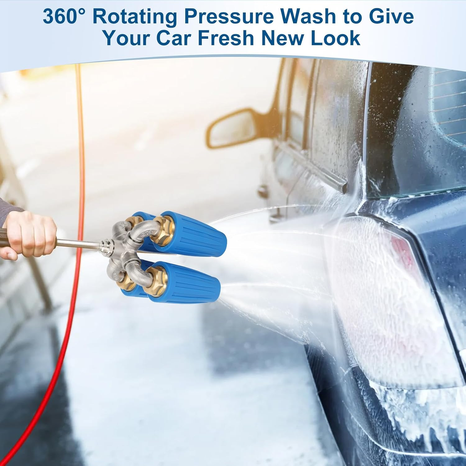 Quadruple Turbo Nozzle Pressure Washer with Gloves, 360° Rotating Turbo Nozzle w
