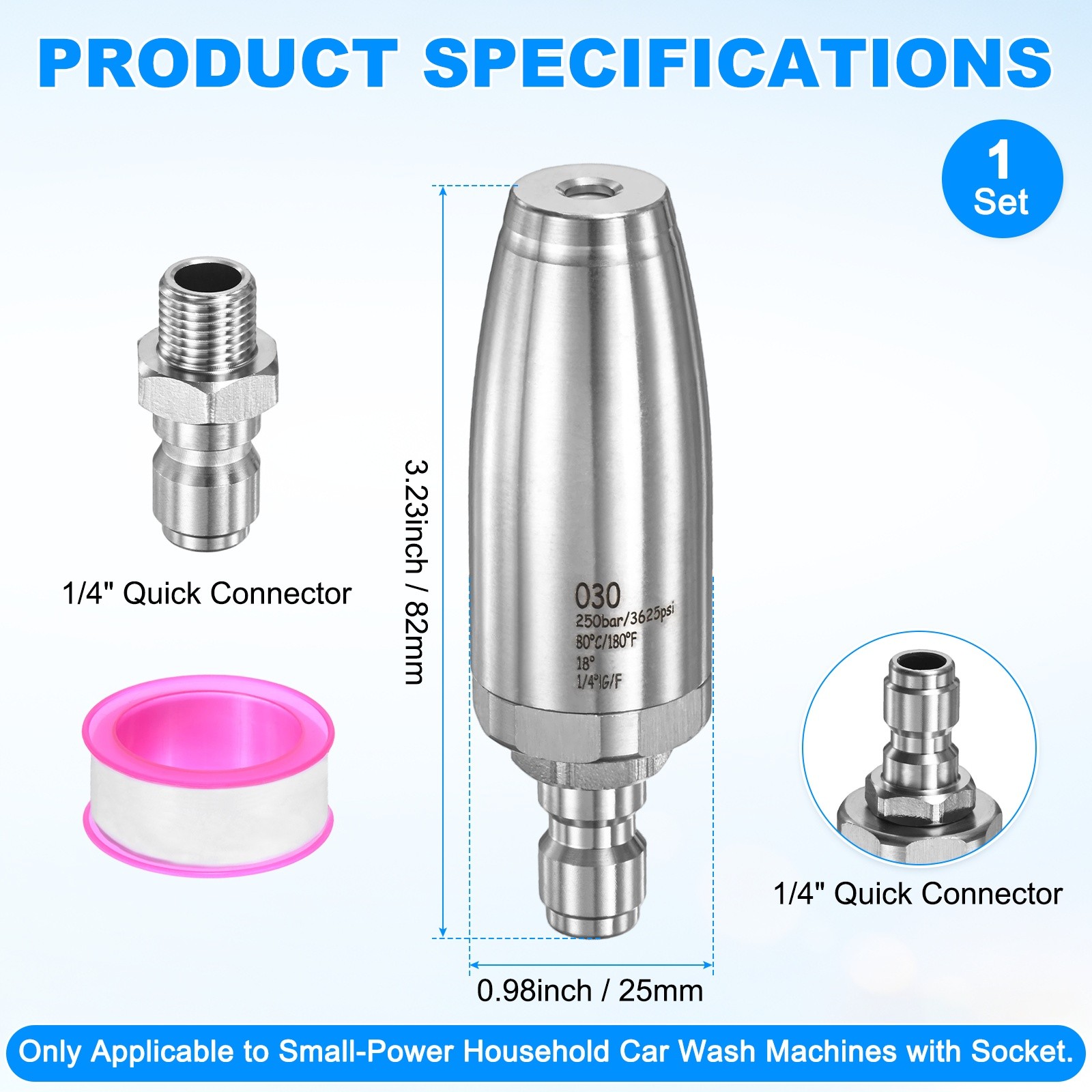 3-Pack Pressure Washer Turbo Nozzle Tips Set, 360° Rotating, 3 GPM [Silver]