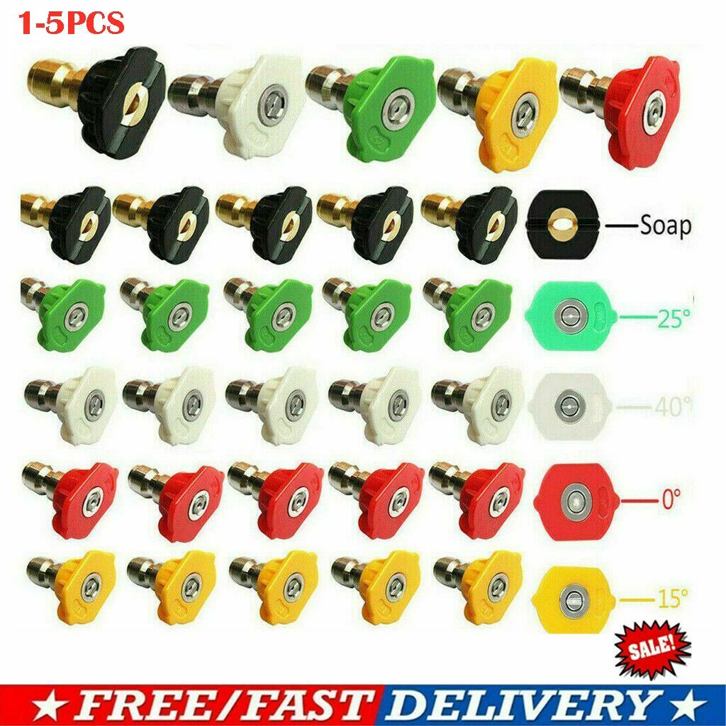 1-5Pcs Pressure Washer Spray Nozzle Tips Set Variety Degrees 1/4″ Quick Connect