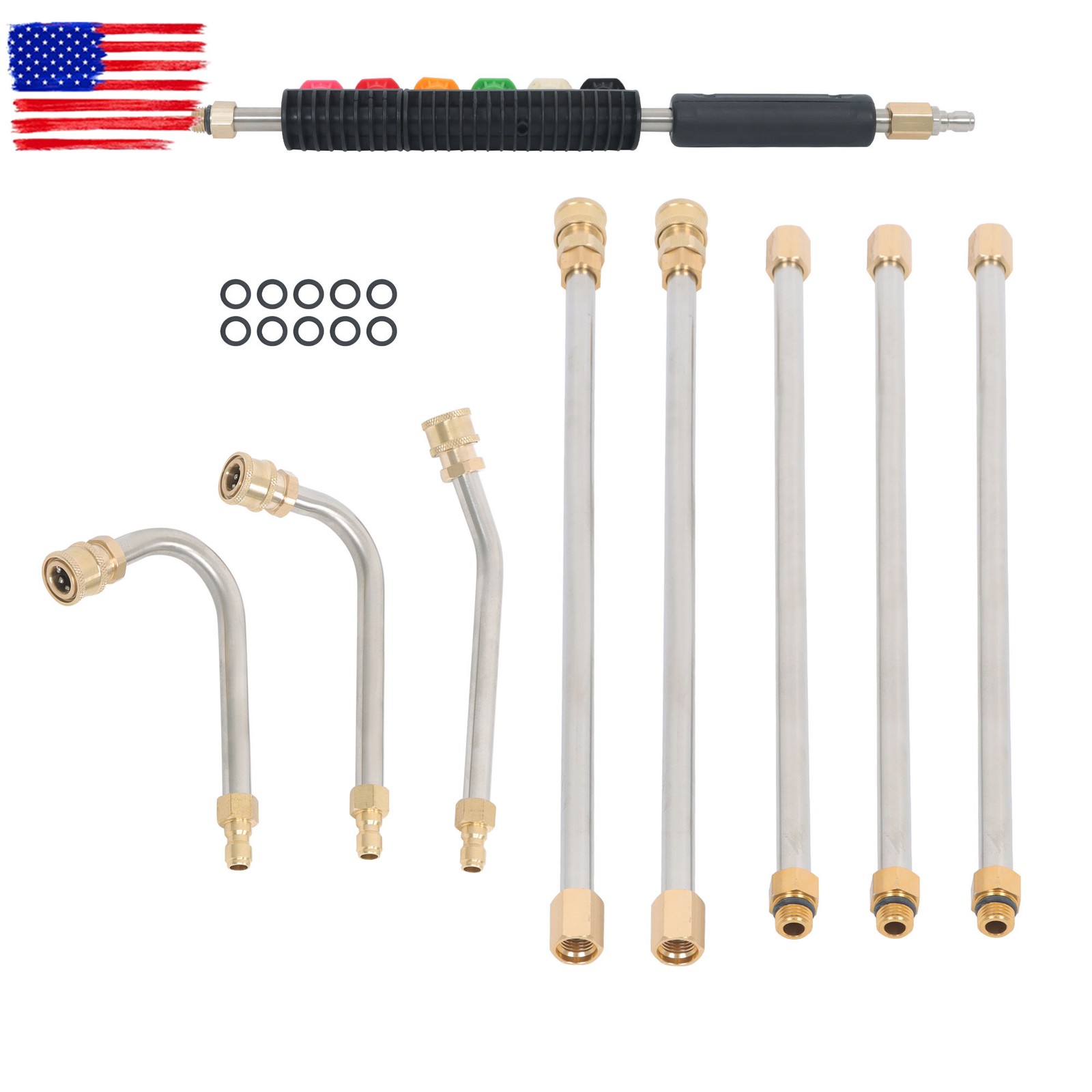 9-Piece 4000 PSI High Pressure Water Gun Extension Rod Wand 1/4’’Quick Connect