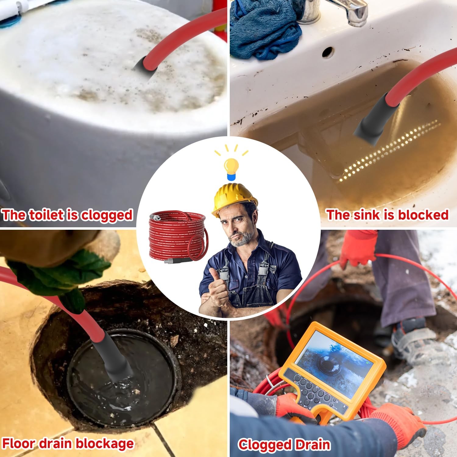 5800PSI 50FT Sewer Jetter Kit Pressure Washer Drain Cleaner for Sewer Cleaning