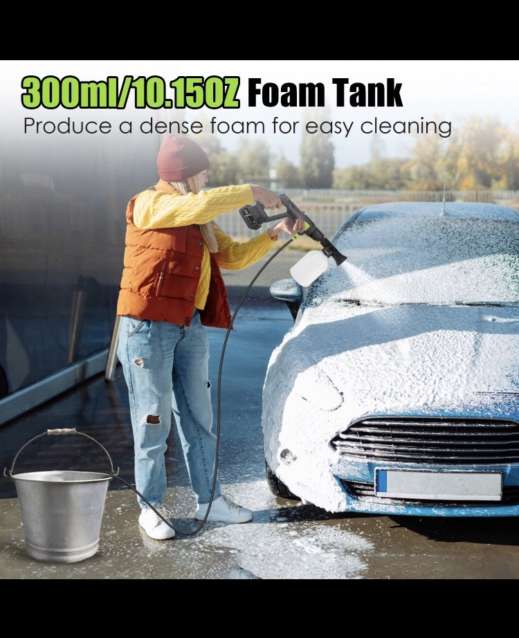 Cordless Pressure Washer Battery Powered; 990 Psi with 6-in-1 Nozzle, 23FT Hose.