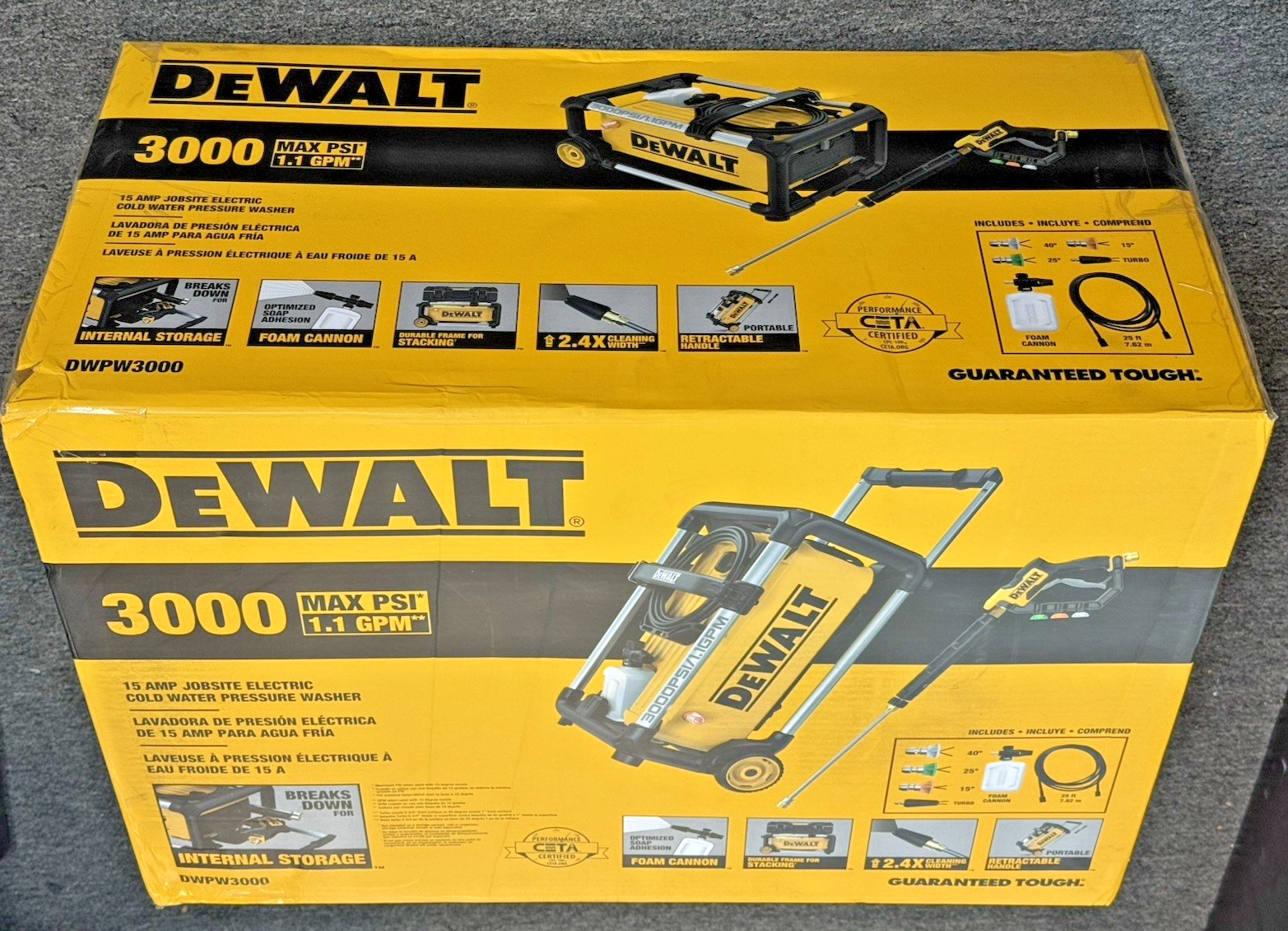 DEWALT DWPW3000 15 AMP 3000 PSI JOBSITE Electric Cold Water Pressure Washer