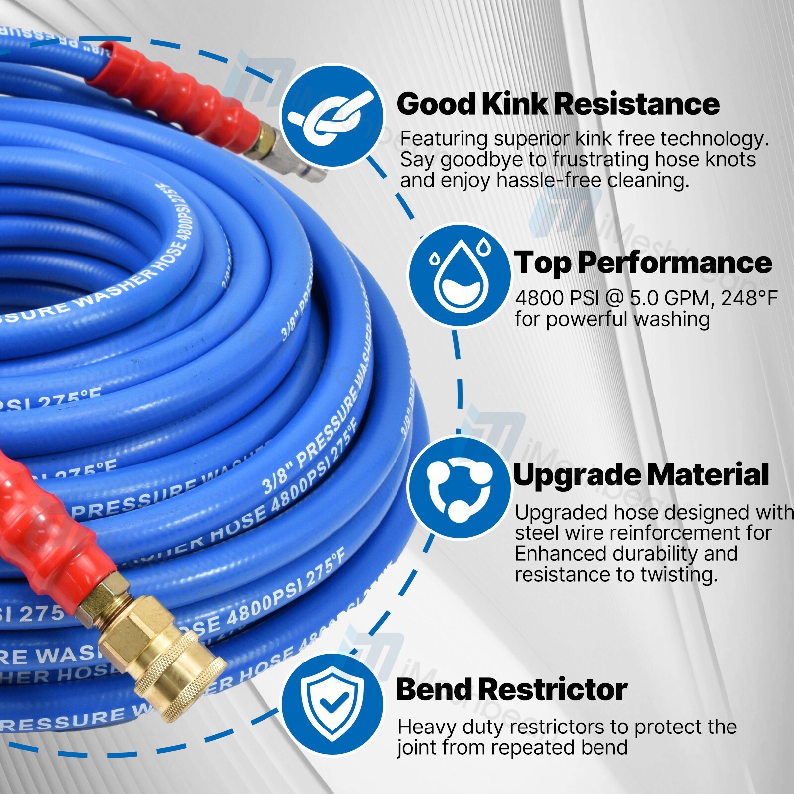 30/50/100/150′ Pressure Washer Hose 4800PSI 3/8″ Flexible Power Wire Washer Hose