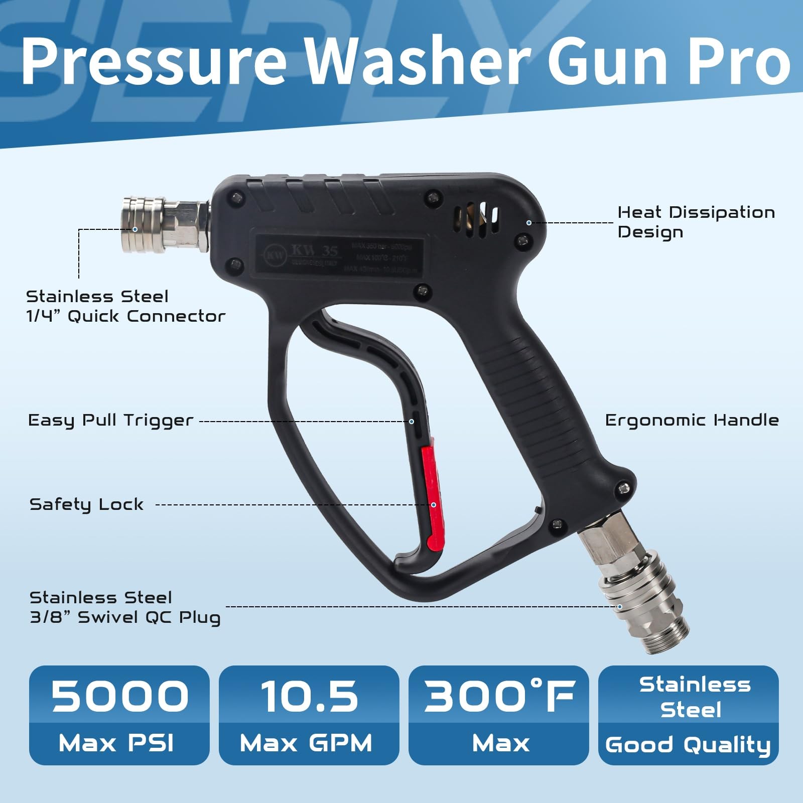 Pistola Corta De Lavadora A Presion 5000 PSI Para Canon De Espuma De Lujo