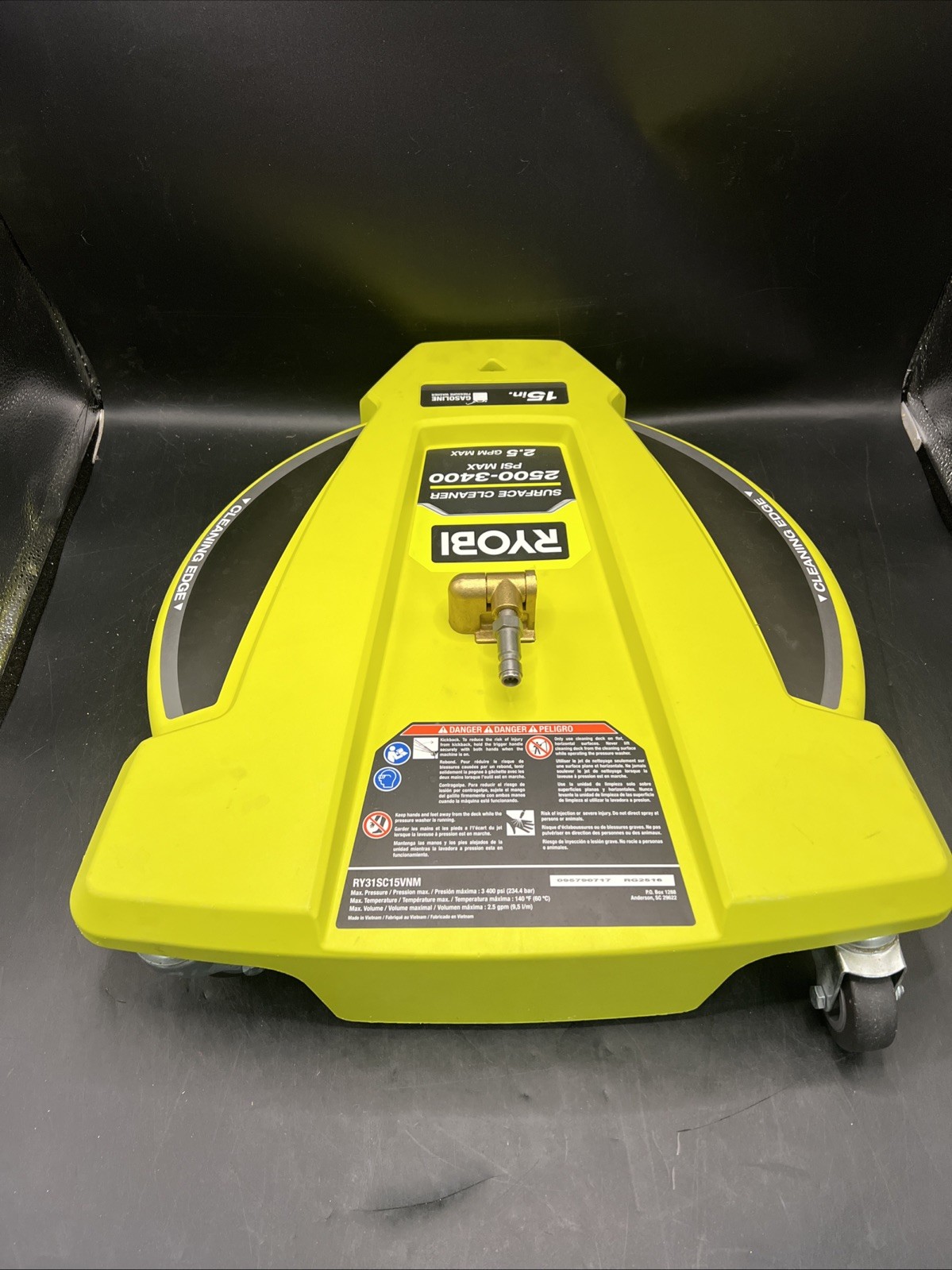 RYOBI 15 in. 3400 PSI Gas Pressure Washer Surface Cleaner with Caster Wheels