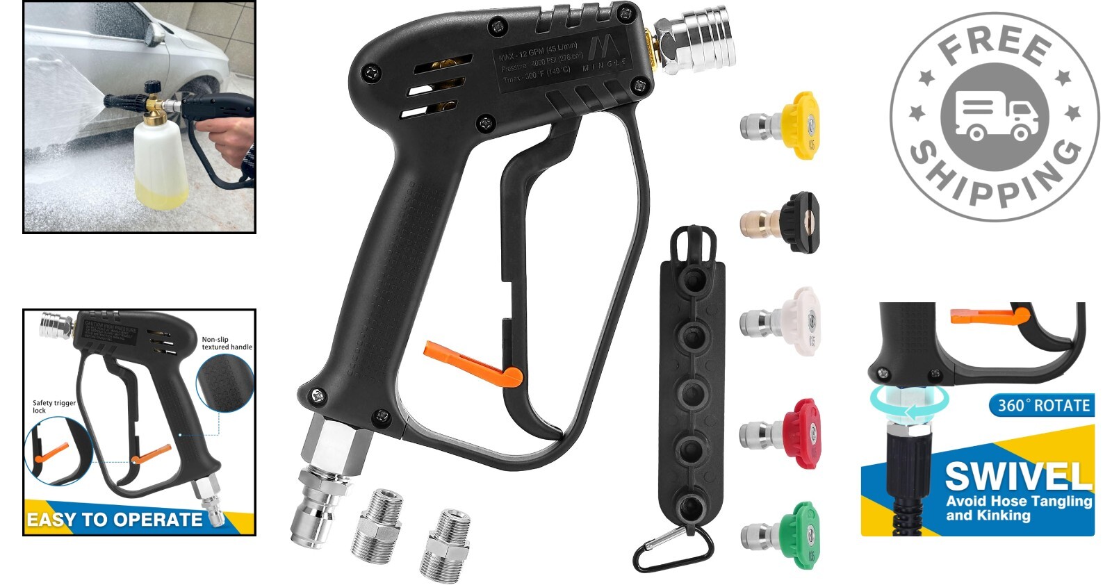 Compact Universal Pressure Washer Gun with Trigger Lock and 4000 PSI Capability