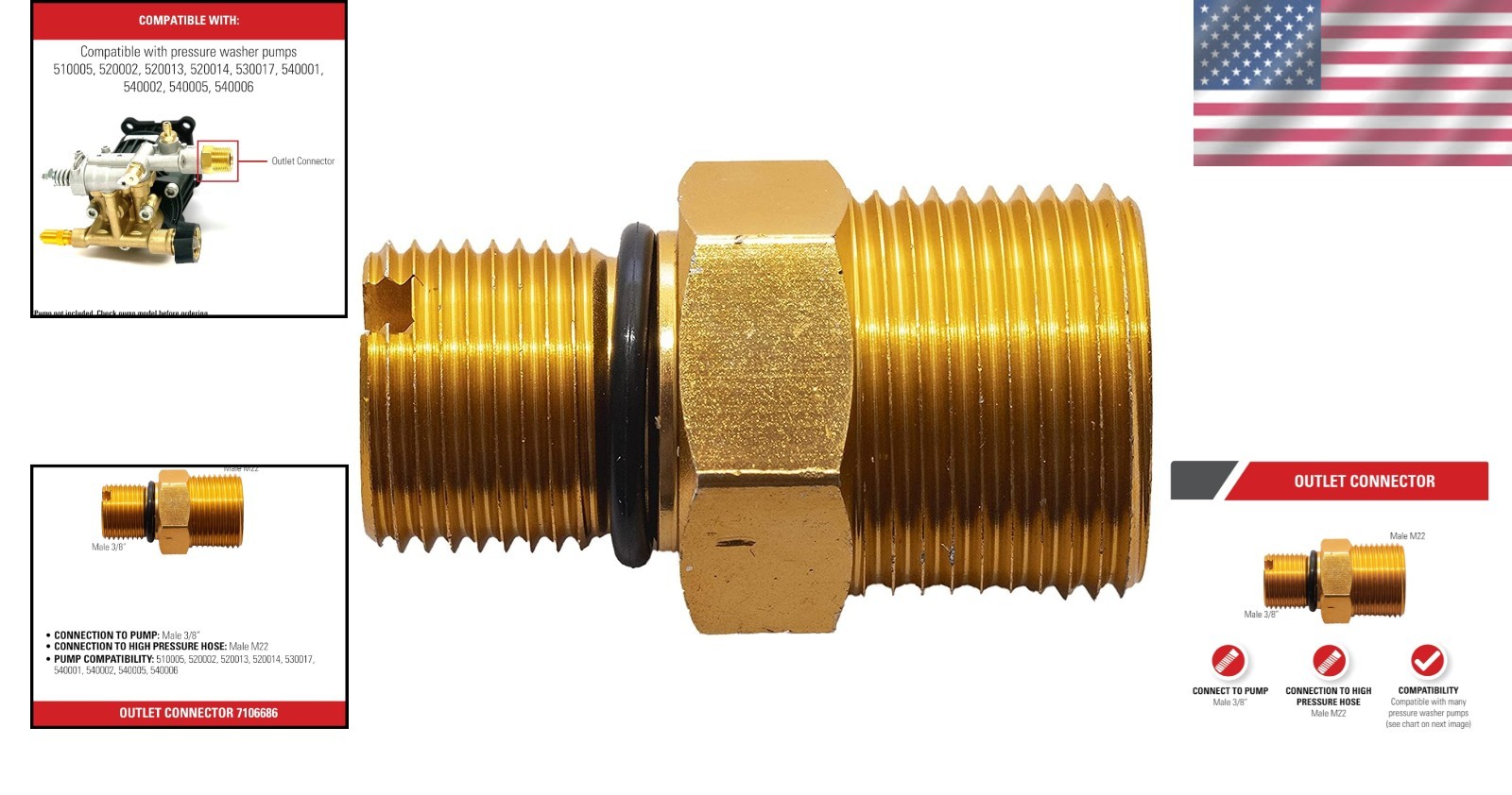 High-Quality Gold Outlet Adapter for 3/8-Inch Pressure Washer Pumps – Quick Fix