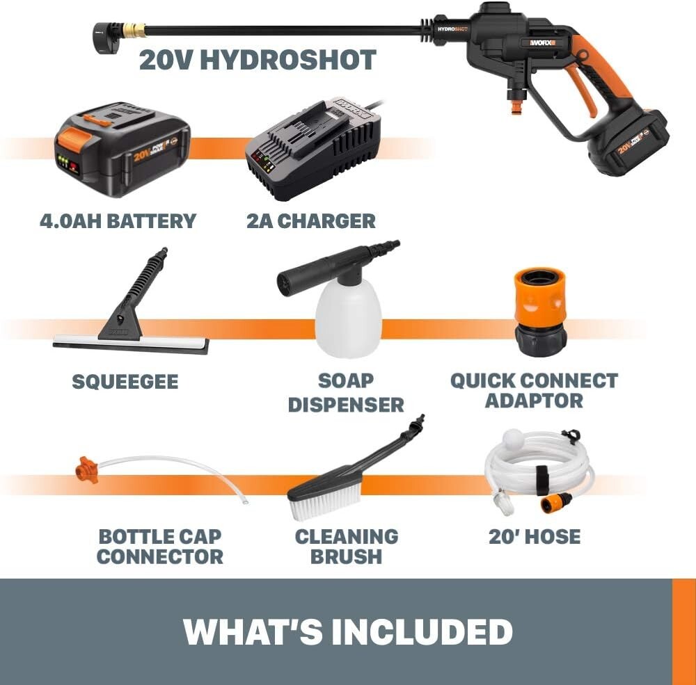 👀》🔥Worx Hydroshot 20 V Portable Power Cleaner, Accessories》WG620.1》320 PSI 🆕️