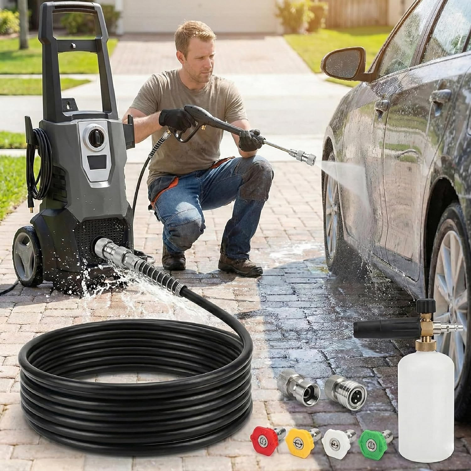 Garden Hose Pressure Washer Adapter, 3/4″ GHT to 1/4″ Stainless Steel Quick C…