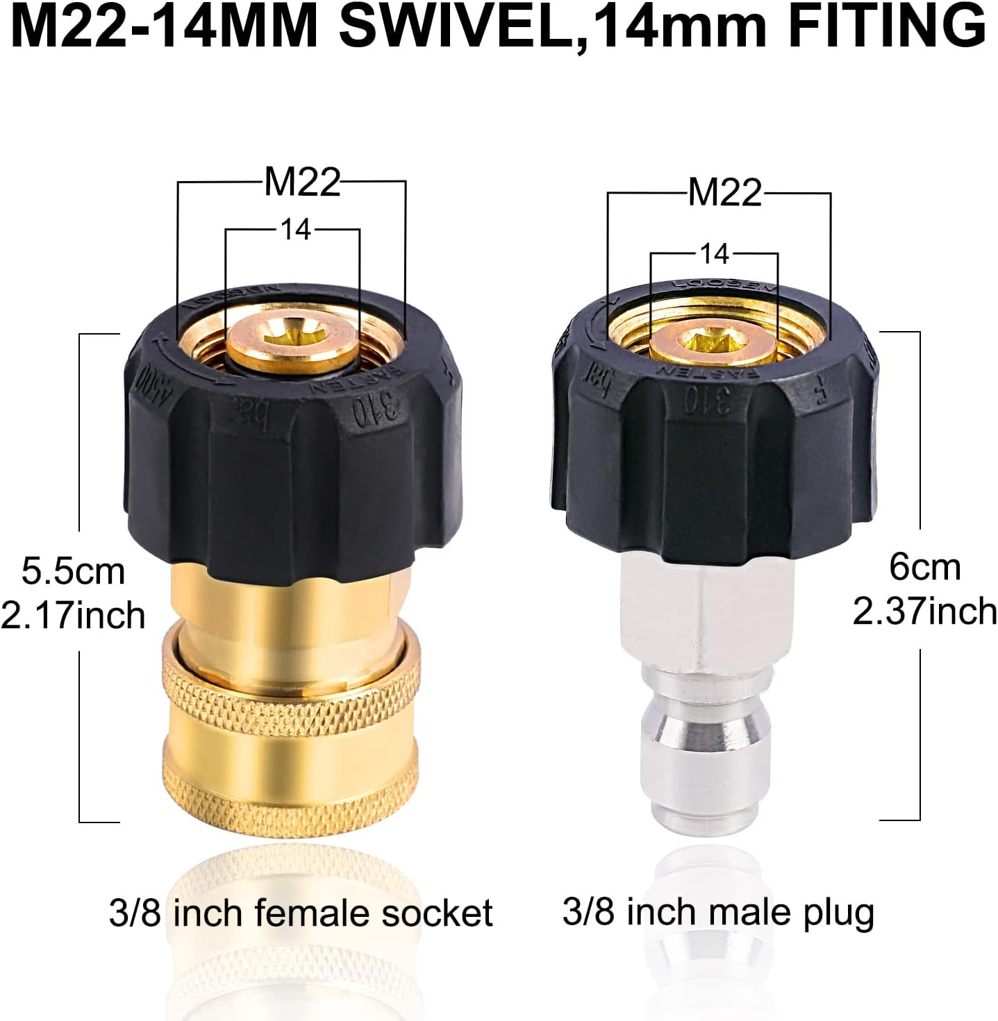 Pressure Washer Adapter Set M22 14mm to 3/8 Inch Quick Connect 4500 PSI