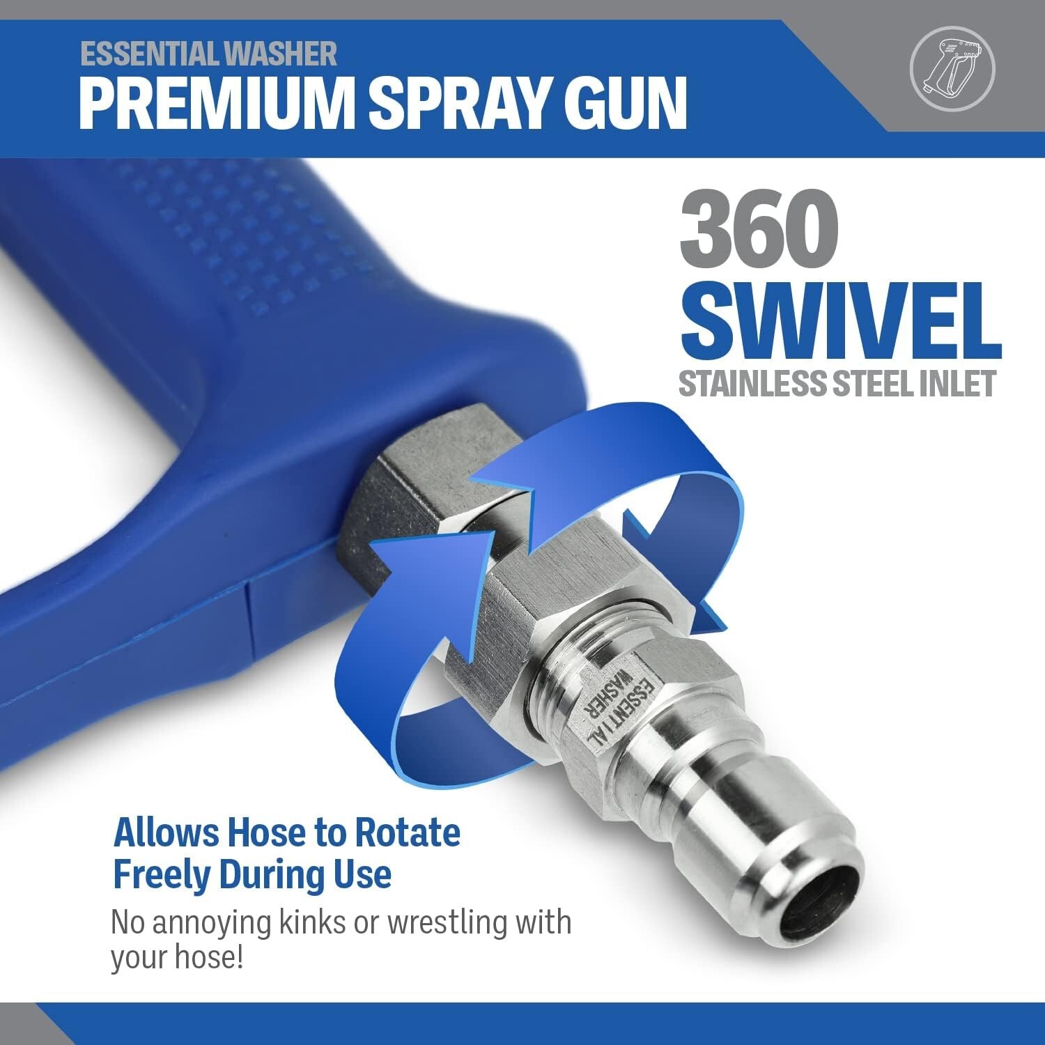 Reliable Compact Pressure Washer Gun – Stainless Steel Swivel – Stubby Design