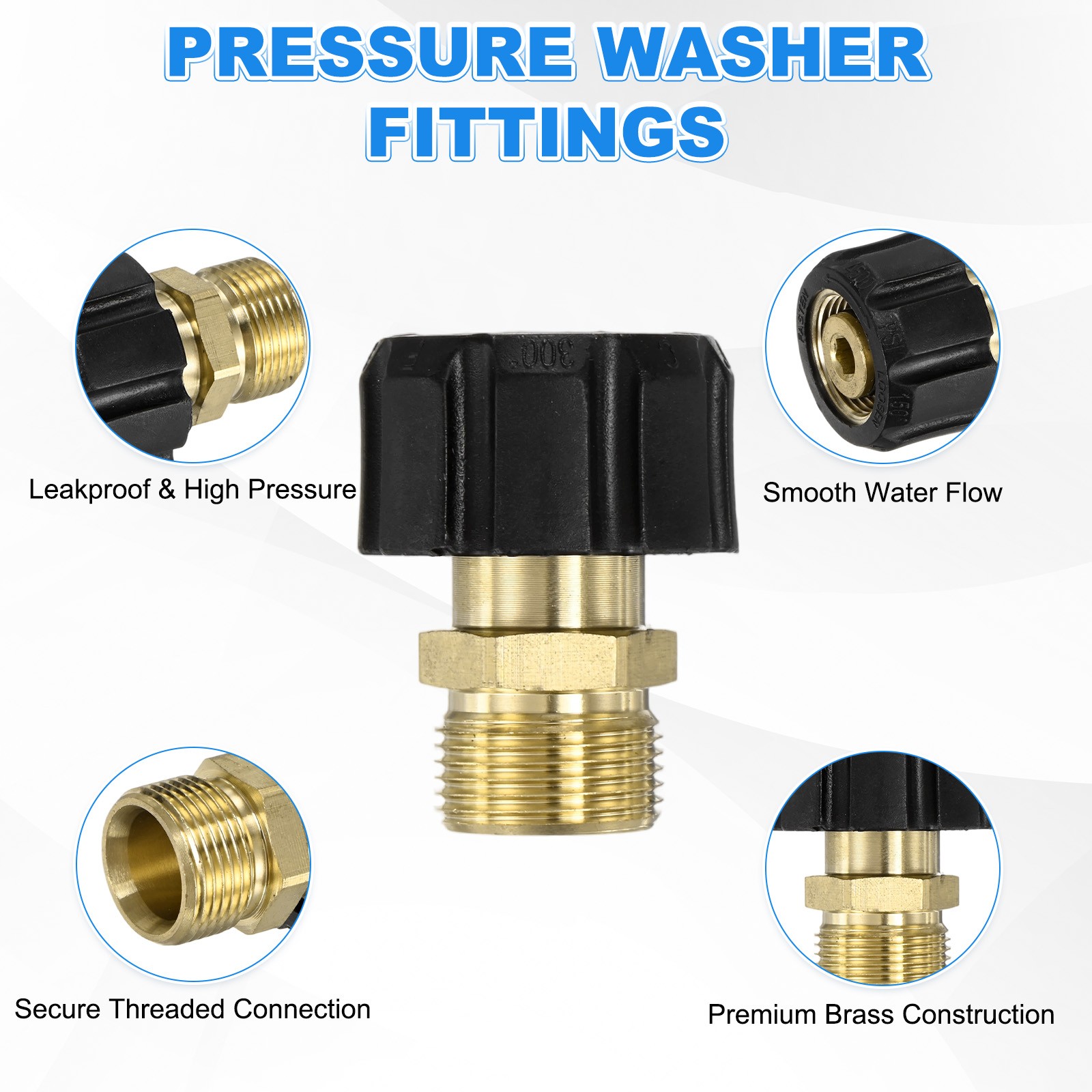 1-Pack M22 15mm Female to M22 15mm Male Thread Pressure Washer Fittings