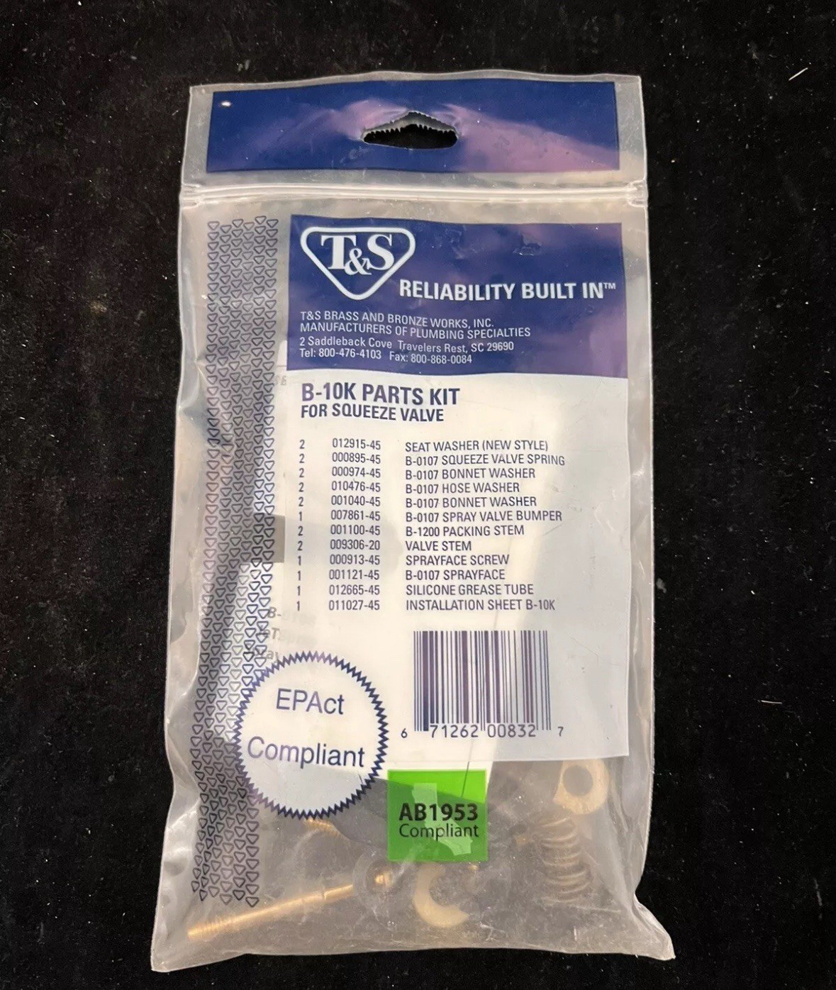 B-10K Repair Kit for Spray Valve, Black C1