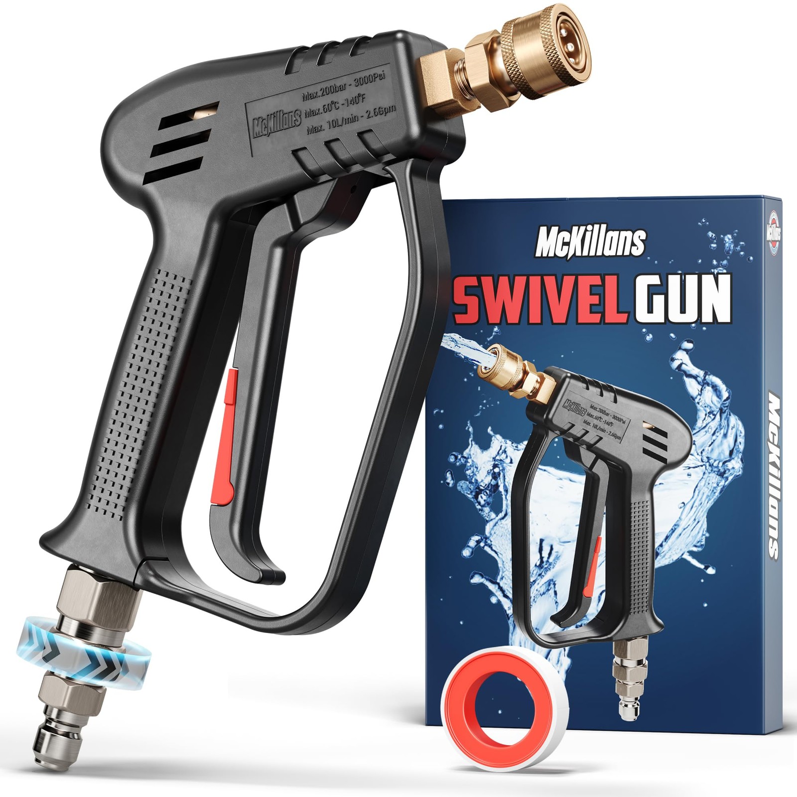 McKillans® Short Pressure Washer Gun with Swivel – High Pressure Water Handle
