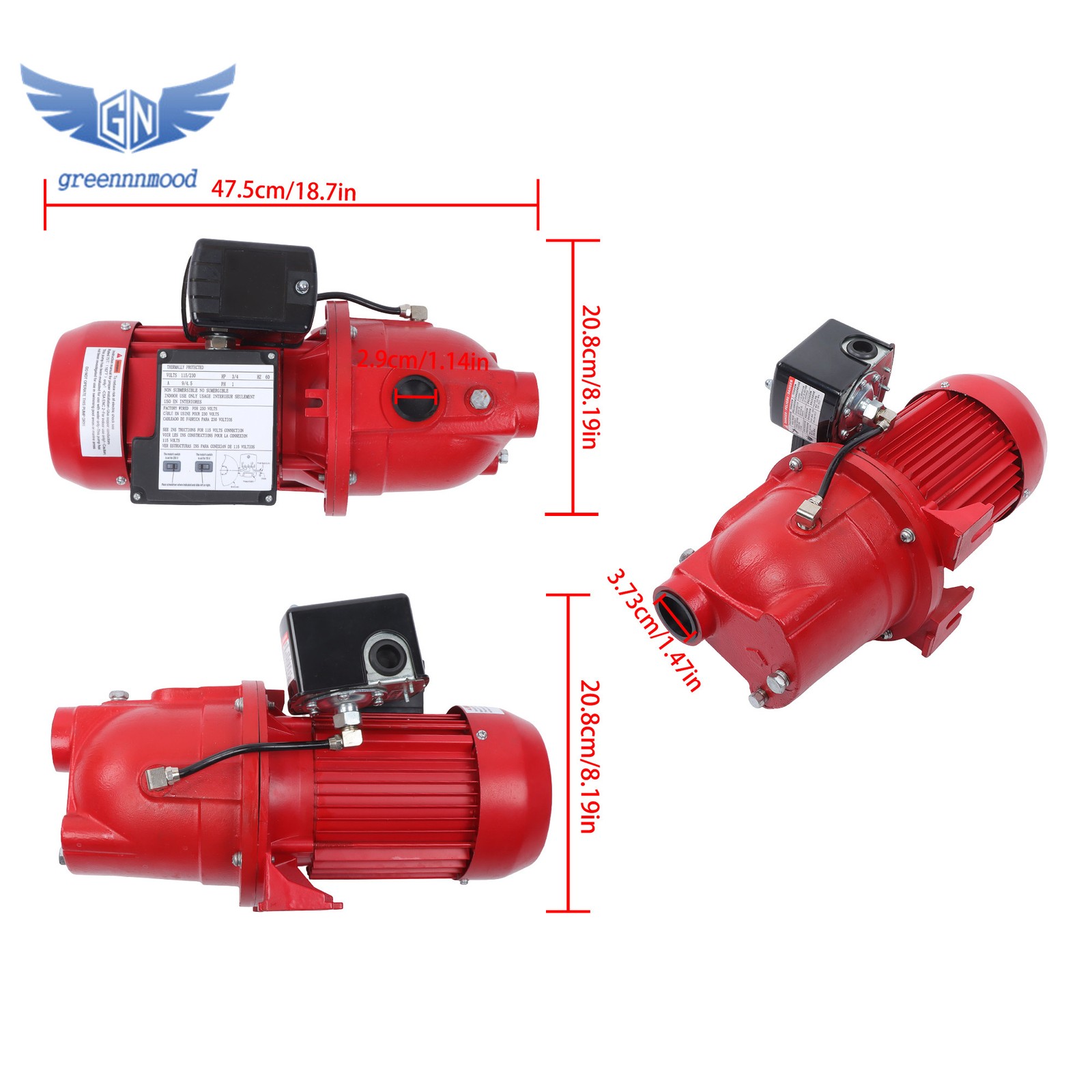 3/4 HP, 13 GPM Dual Voltage (115/230 Volts) Shallow Well Jet Pump, Red 97080701