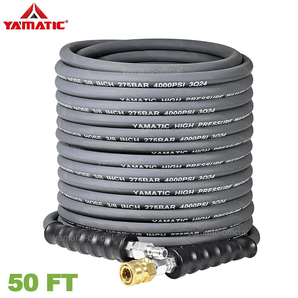 YAMATIC 4000 PSI Pressure Washer Hose w/ Swivel 3/8″ Quick Connector 50ft/100ft