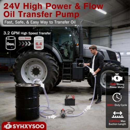 24V Heavy-Duty Gear Pump 3.2 GPM Oil Change Pump with Oil Pump + Hose