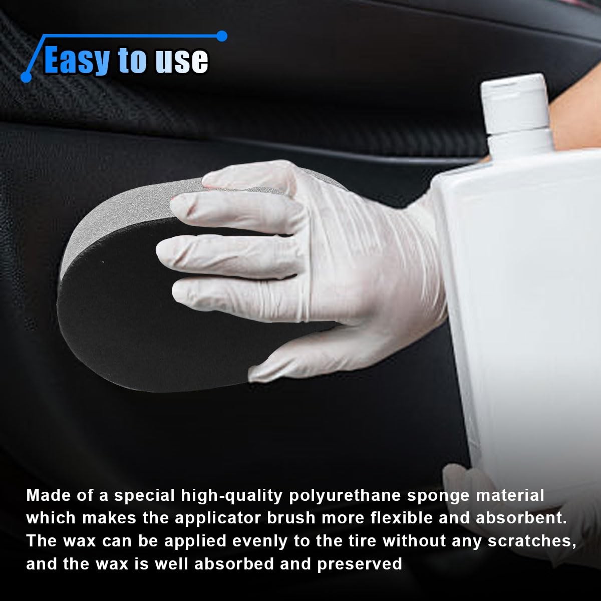 2 Pack Tire Shine Applicator Brush Car Waxing Sponge Brush with Curved Handle