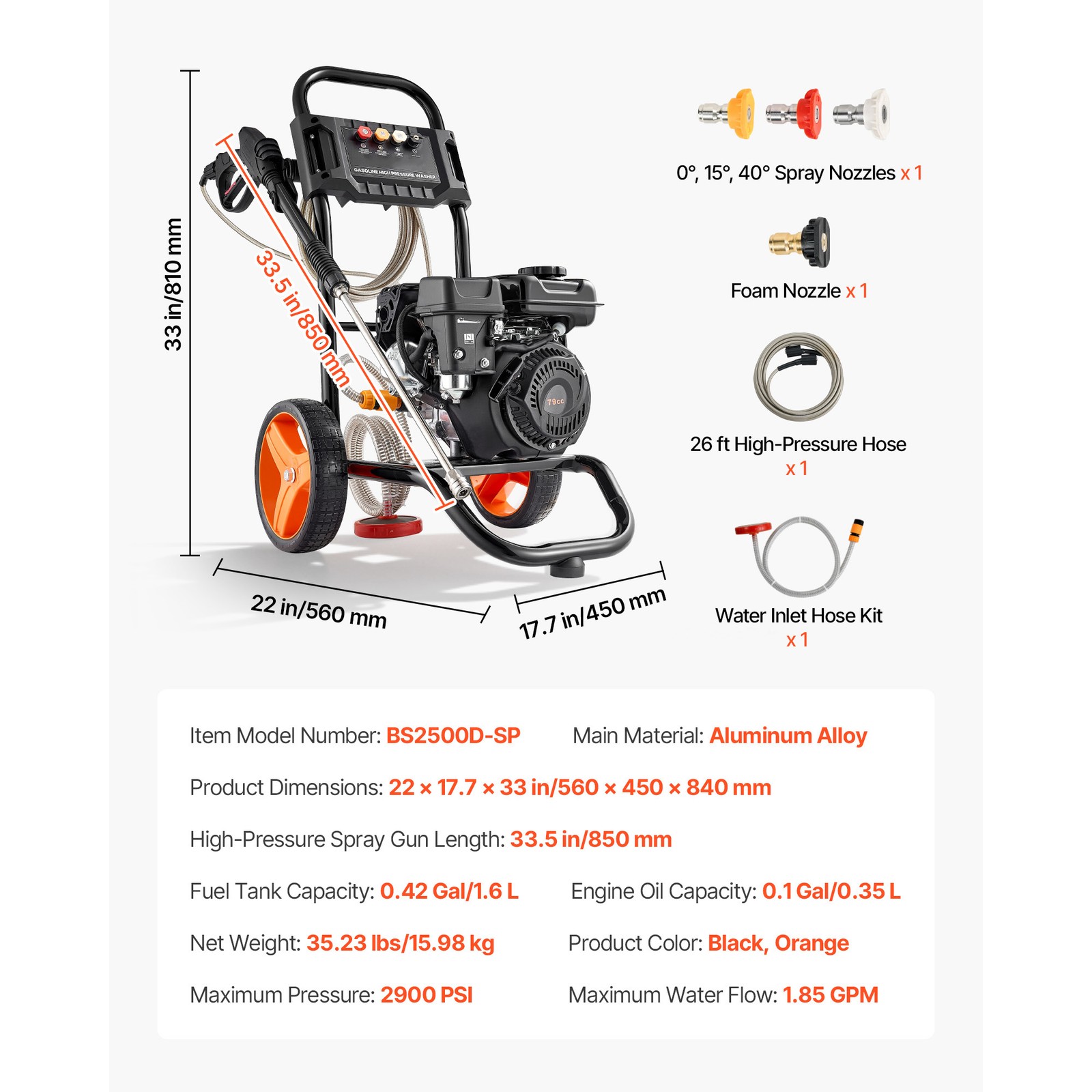 Uimoso Gas Pressure Washer 2900 PSI 1.85 GPM with Aluminum Pump and 4 Nozzles