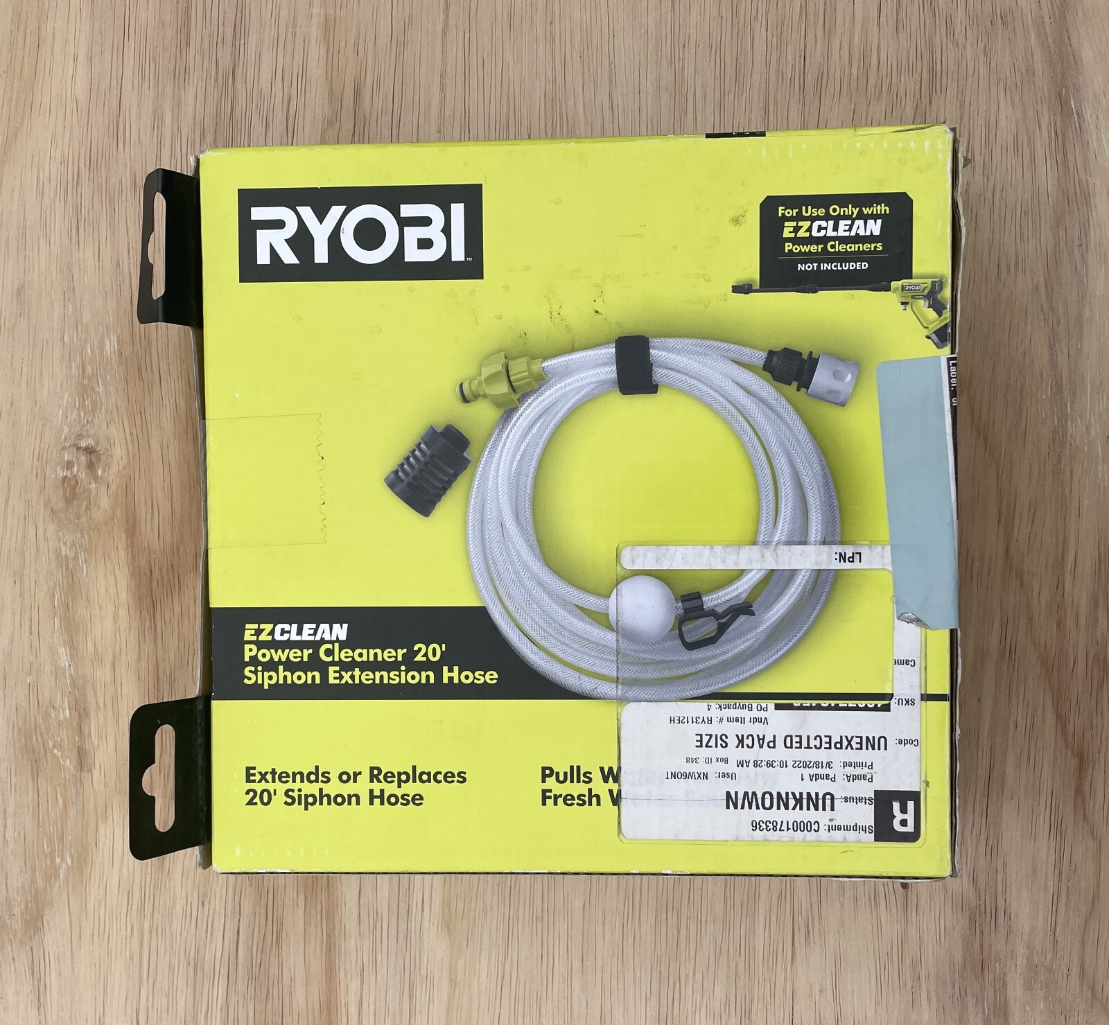 RYOBI EZClean Power Cleaner 20 ft. Pressure Washer Hose Extension White