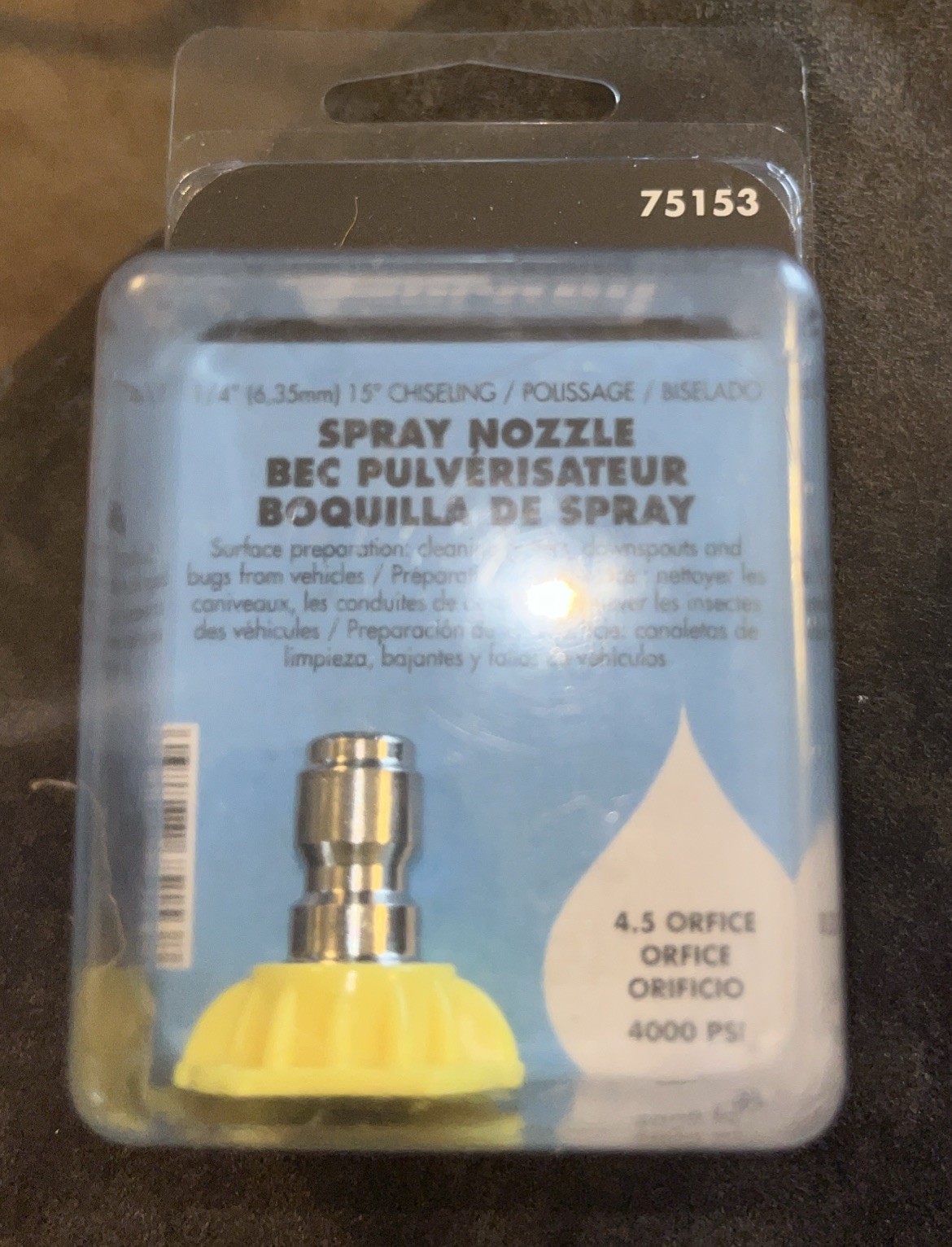 Forney 75153 Yellow 4000 PSI 15 Degree 1/4 in. Chiseling Nozzle 4.5 mm Orifice