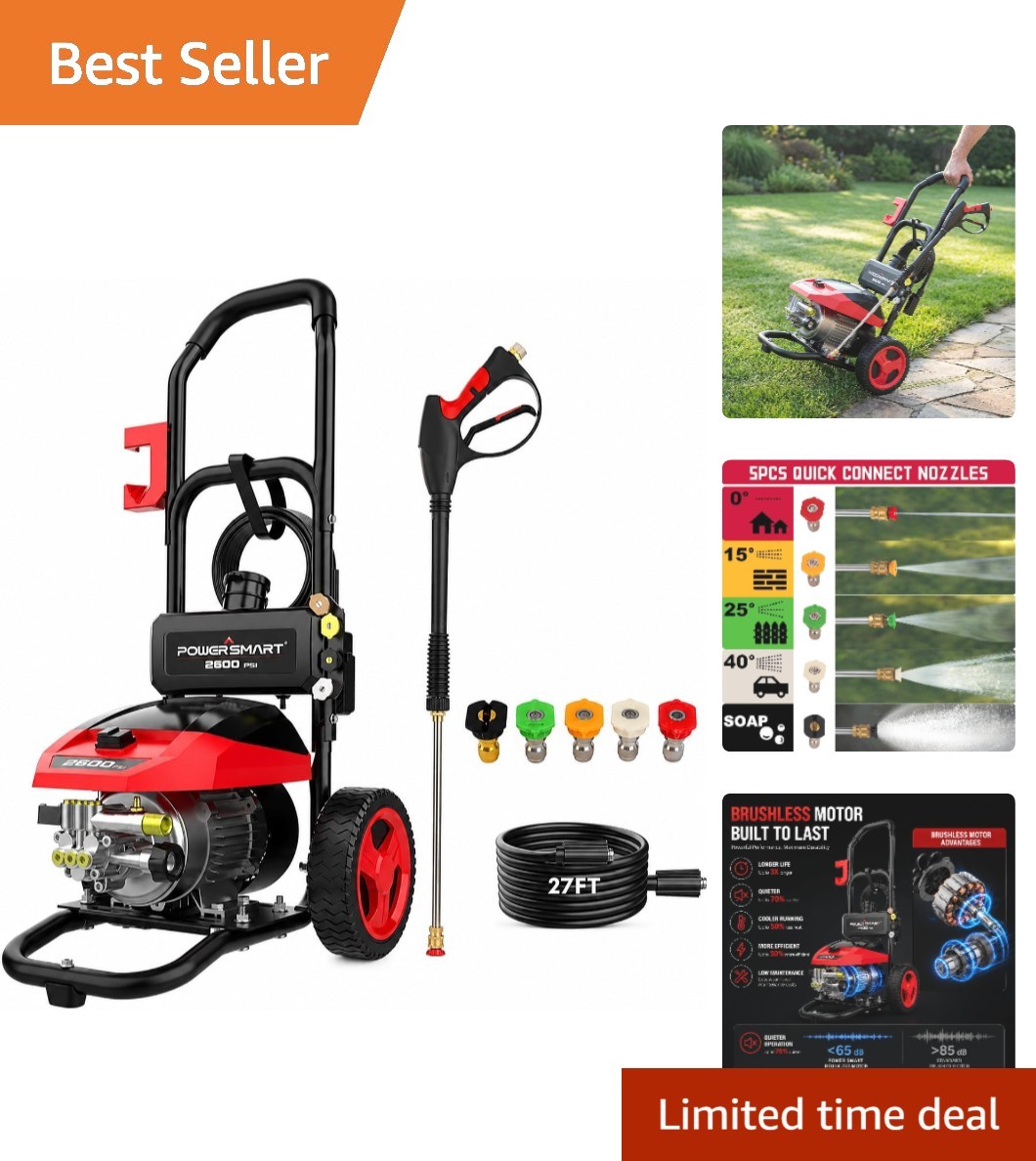 Versatile Electric Pressure Washer – 2600 PSI with 5 Quick-Connect Nozzles