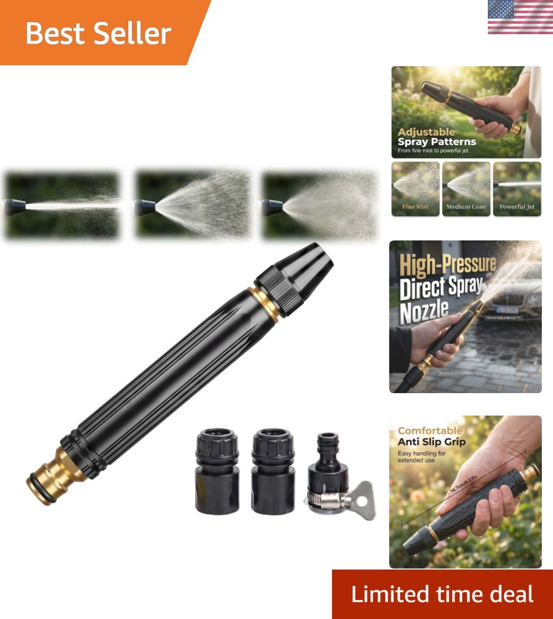 Versatile High Pressure Nozzle with Leak-Free Connection – Perfect for Outdoors