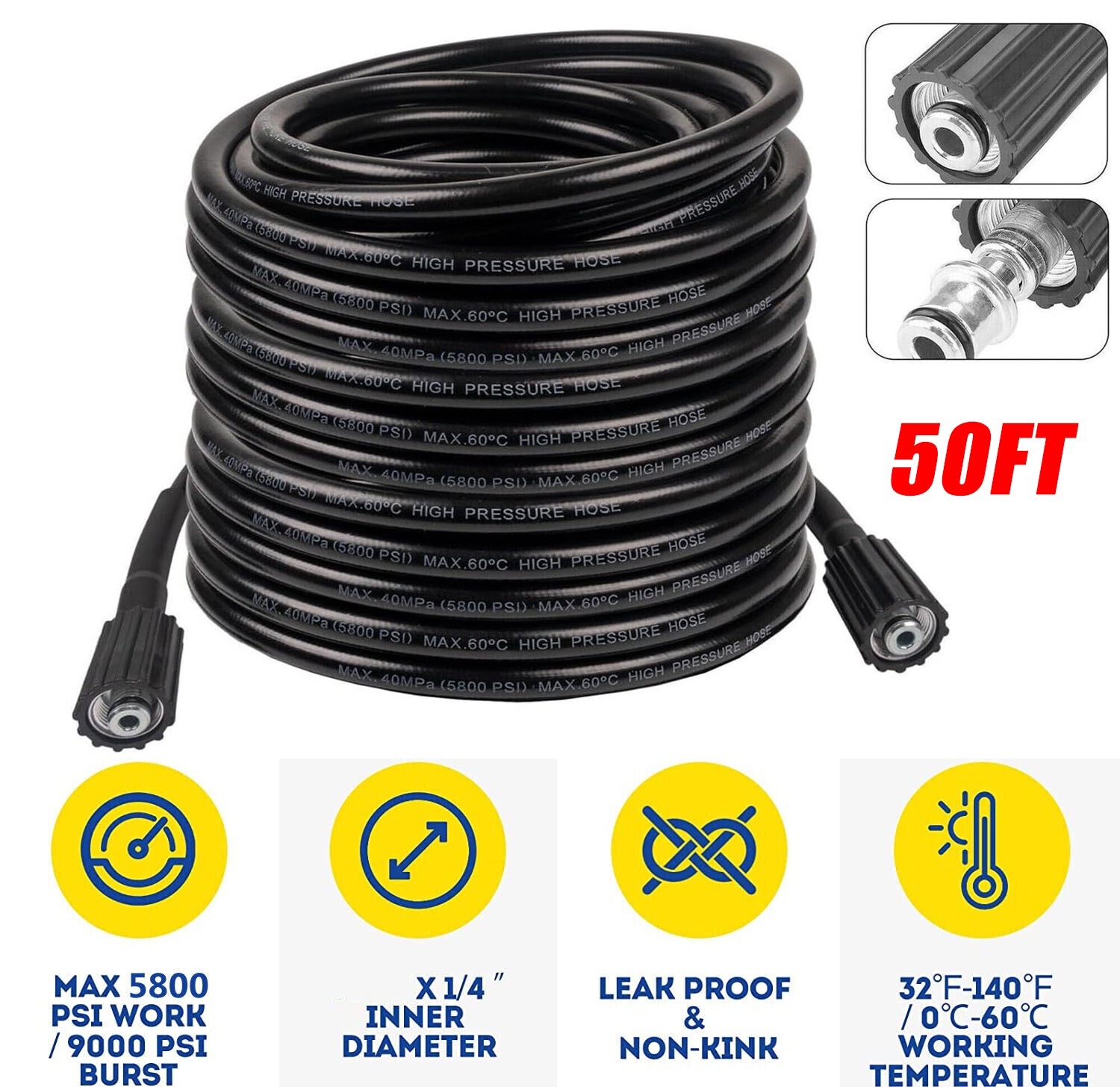 4000PSI High Pressure Power Washer Spray Gun Wand Lance Nozzle Tips Hose Kit M22