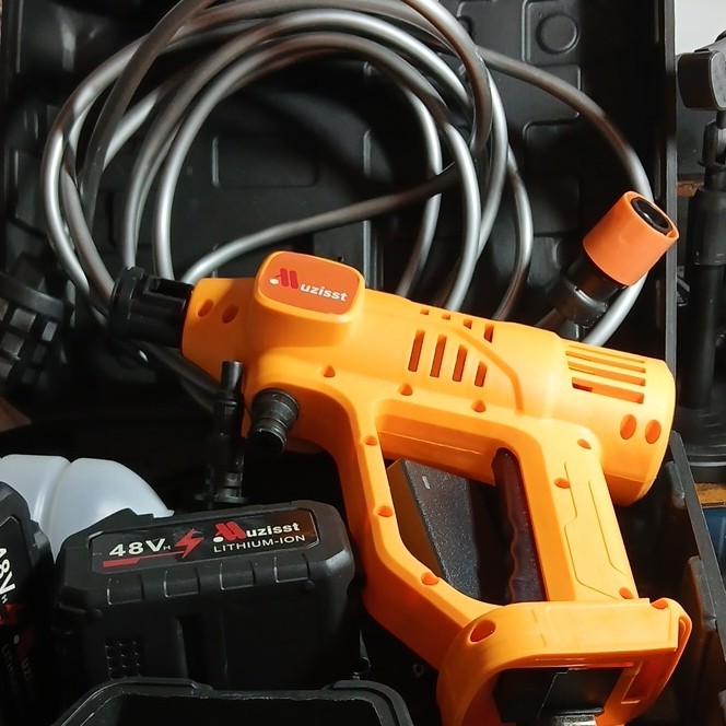 Muzisst 48V Cordless Cold Water Pressure Washer Orange with Battery & Hose