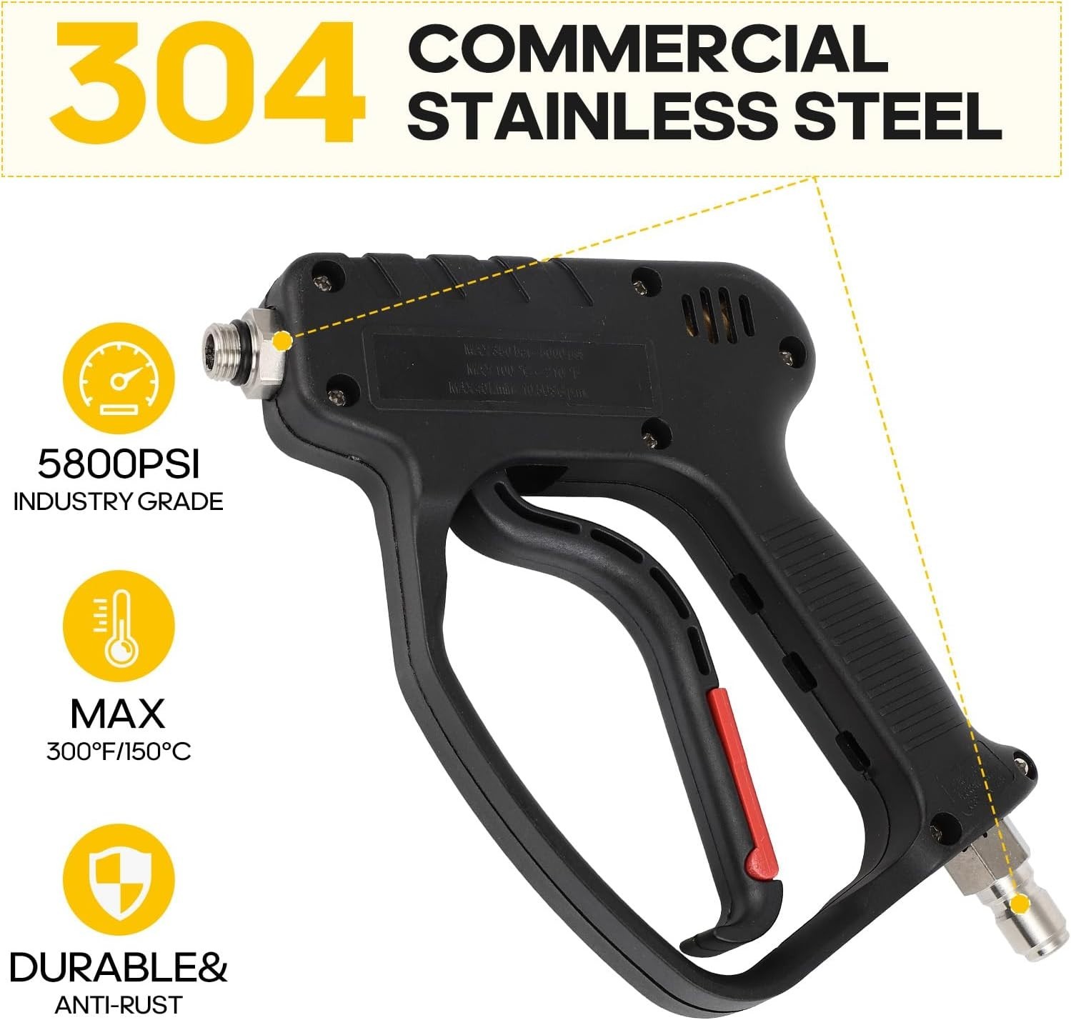 8 GPM High-Performance Pressure Washer Gun with Adapters and Soap Dispenser