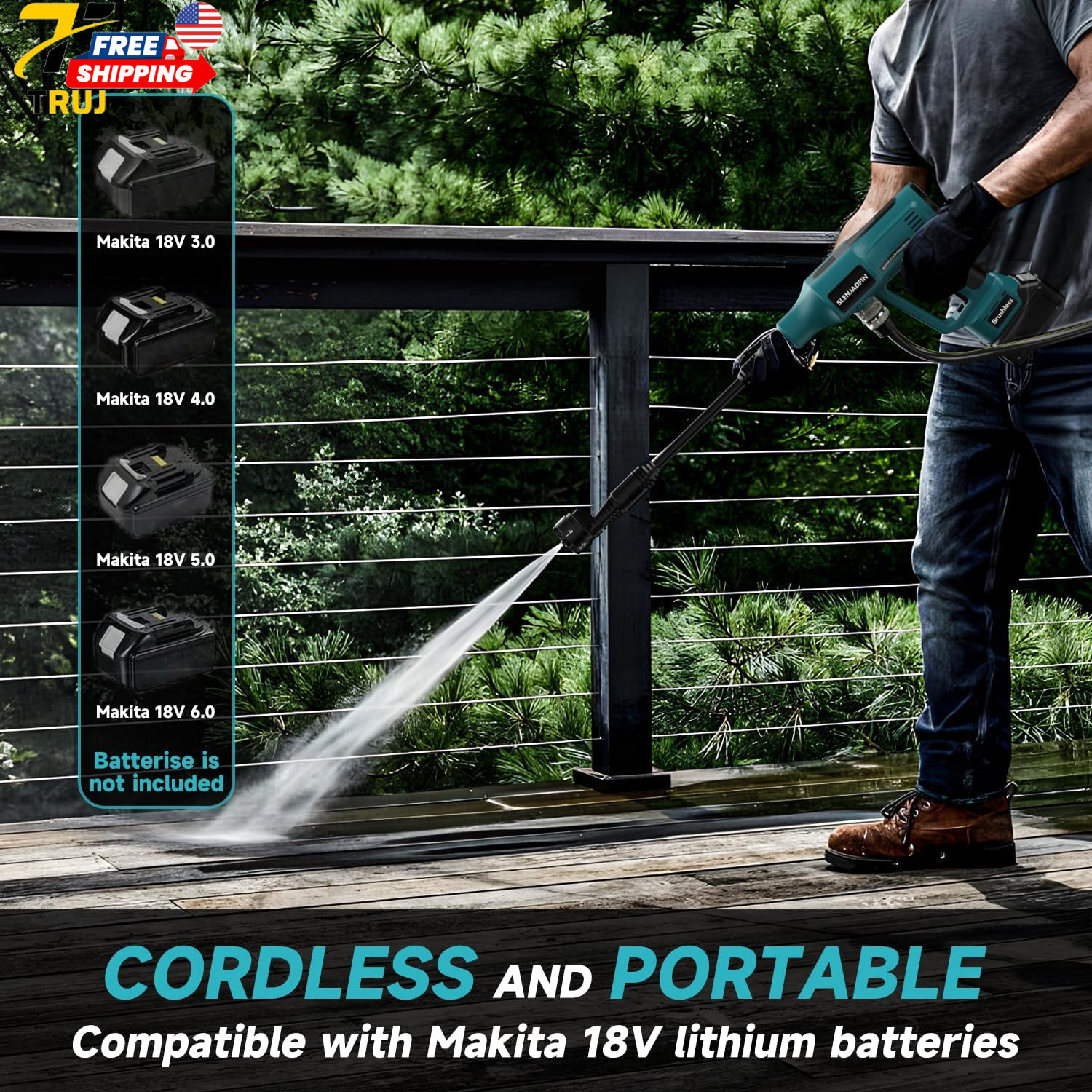 Cordless Pressure Washer for Makita 18V Battery 700 PSI Portable Handheld Power