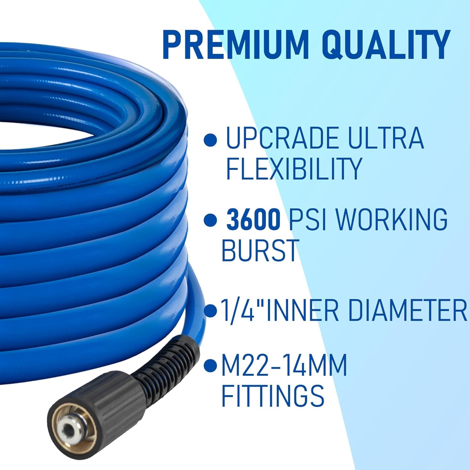 Manguera lavadora presión 50FT 3600 PSI flexible resistente a dobleces azul