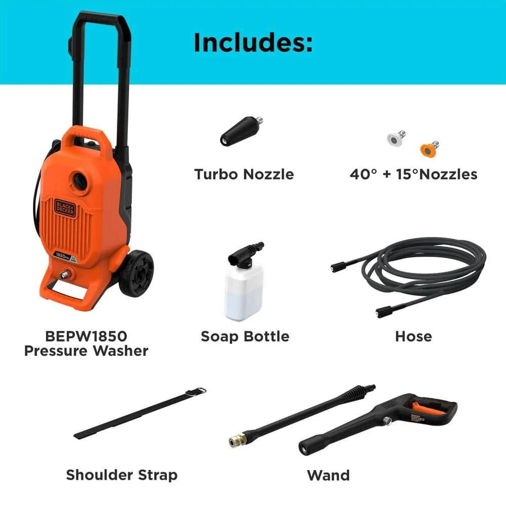 BLACK+DECKER Electric Cold Water Pressure Washer (1,850 PSI) (1.2 gpm)- BEPW1850