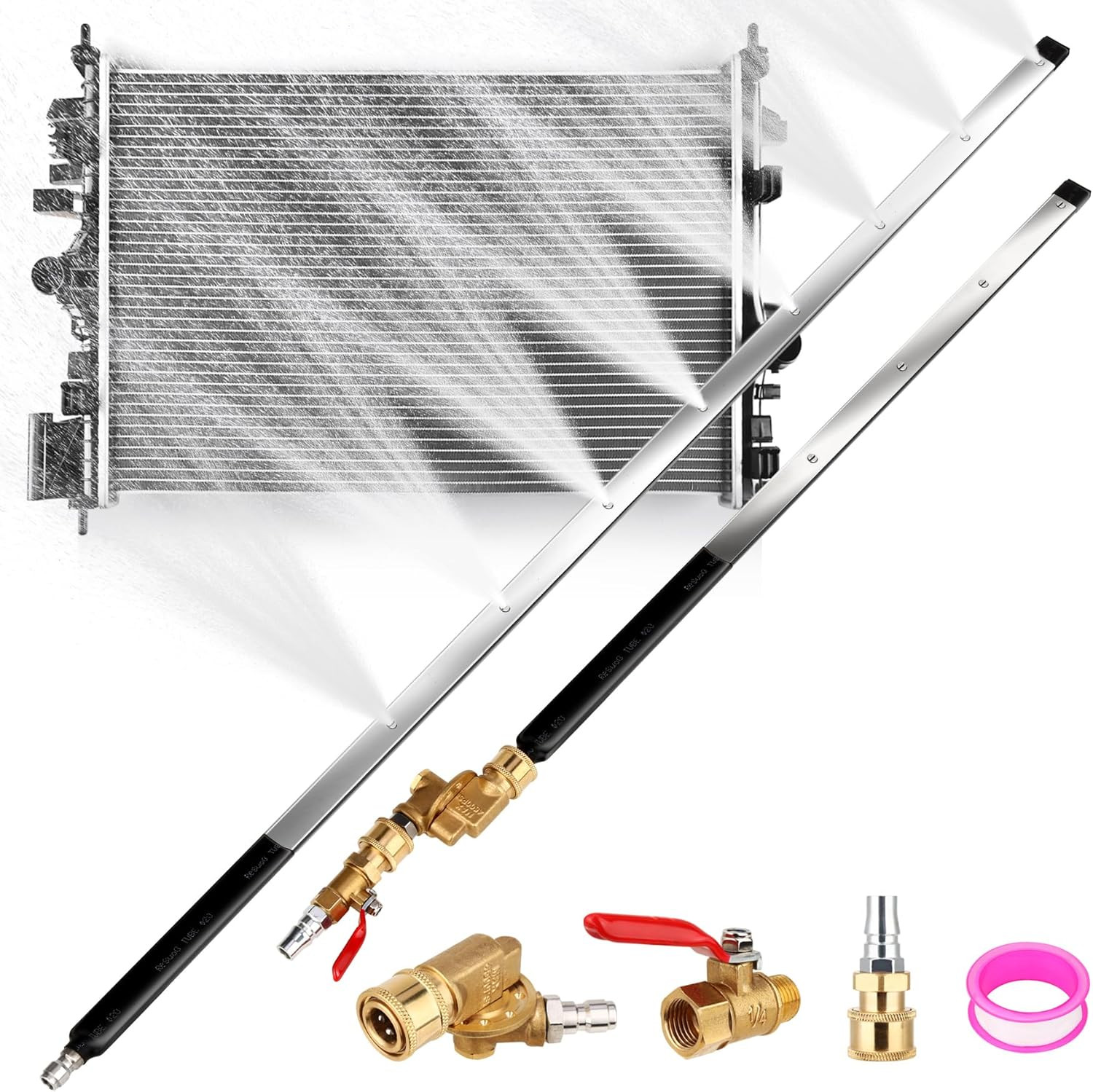 48″ and 24″ Radiator Cleaning Wand Set, 8 Nozzle Tips Pressure Washer Wand with