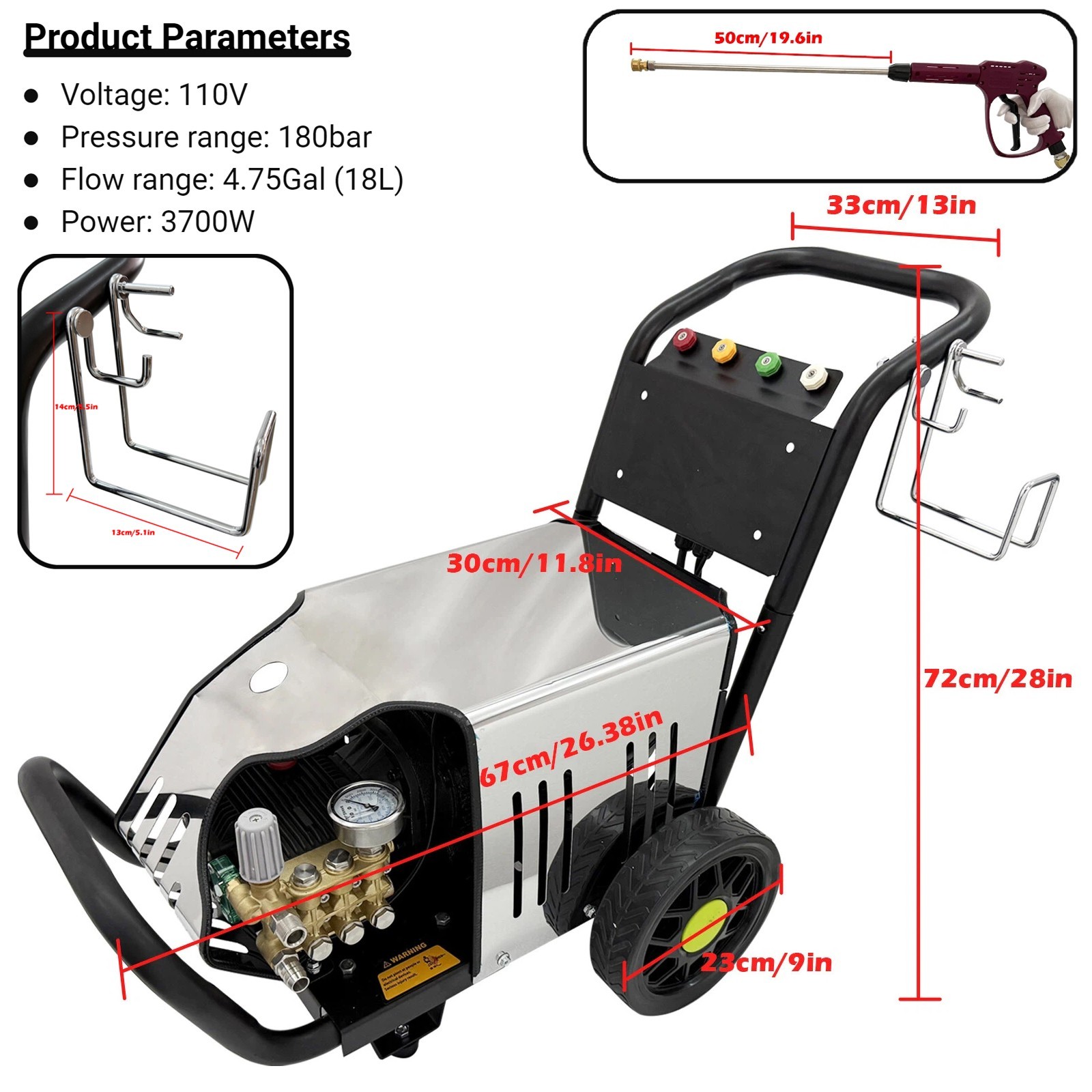 110V Electric Pressure Washer 3700W 180Bar Electric Ultra-high Pressure Cleaner
