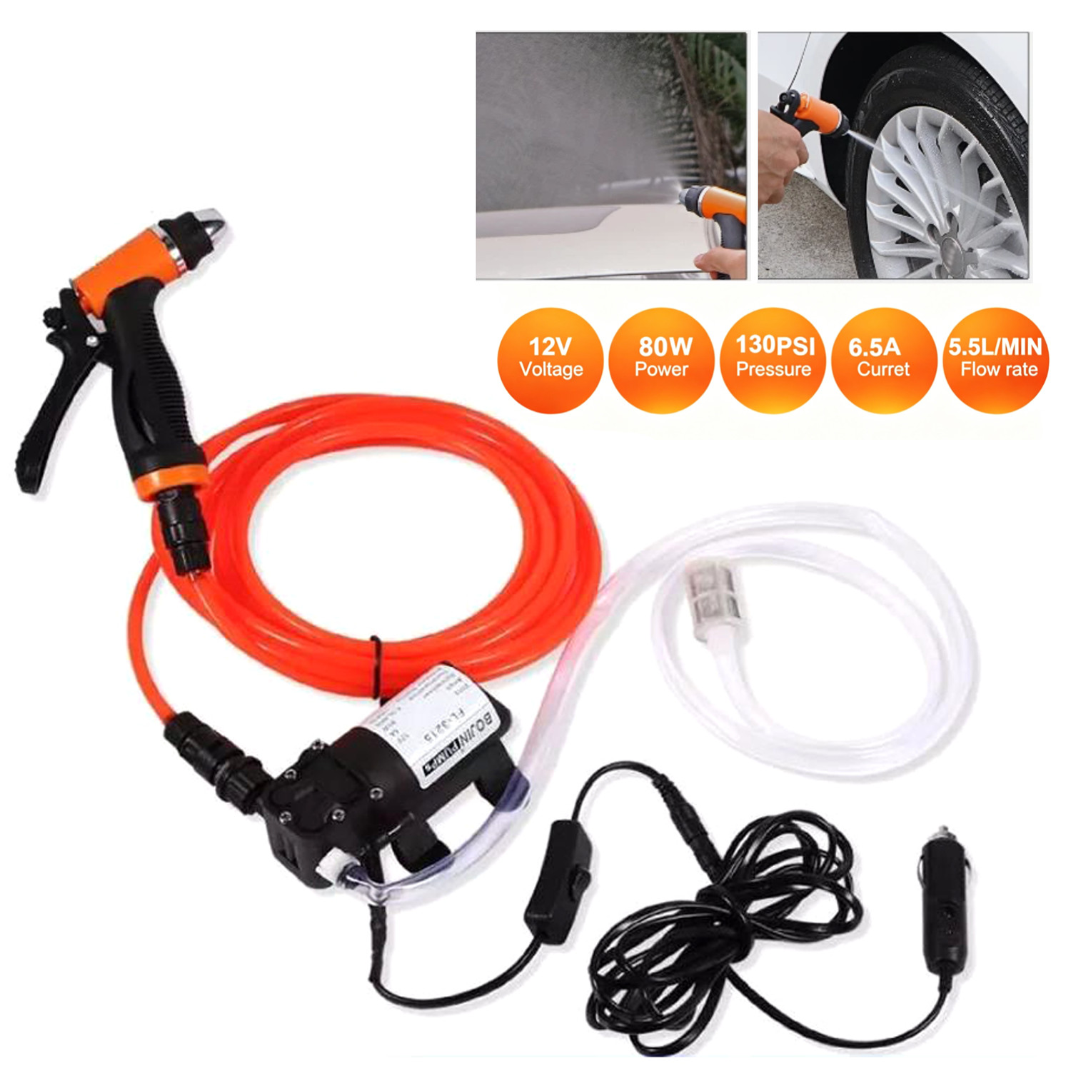 High Pressure Electric Car Washer Pump Wash 12V Clean Kit Portable 100W 130PSI