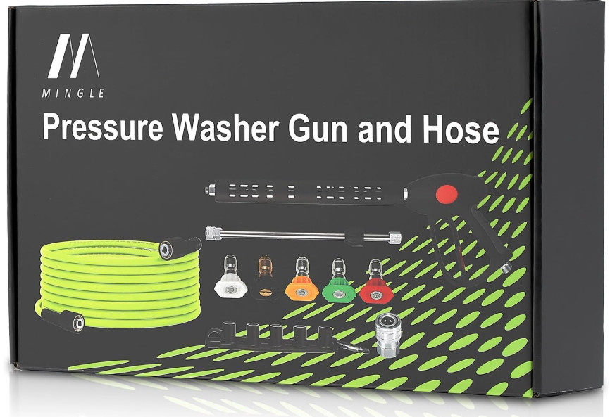 M MINGLE Pressure Washer Hose and Gun Kit, 50 FT Power Washer Hose with 5 Tips