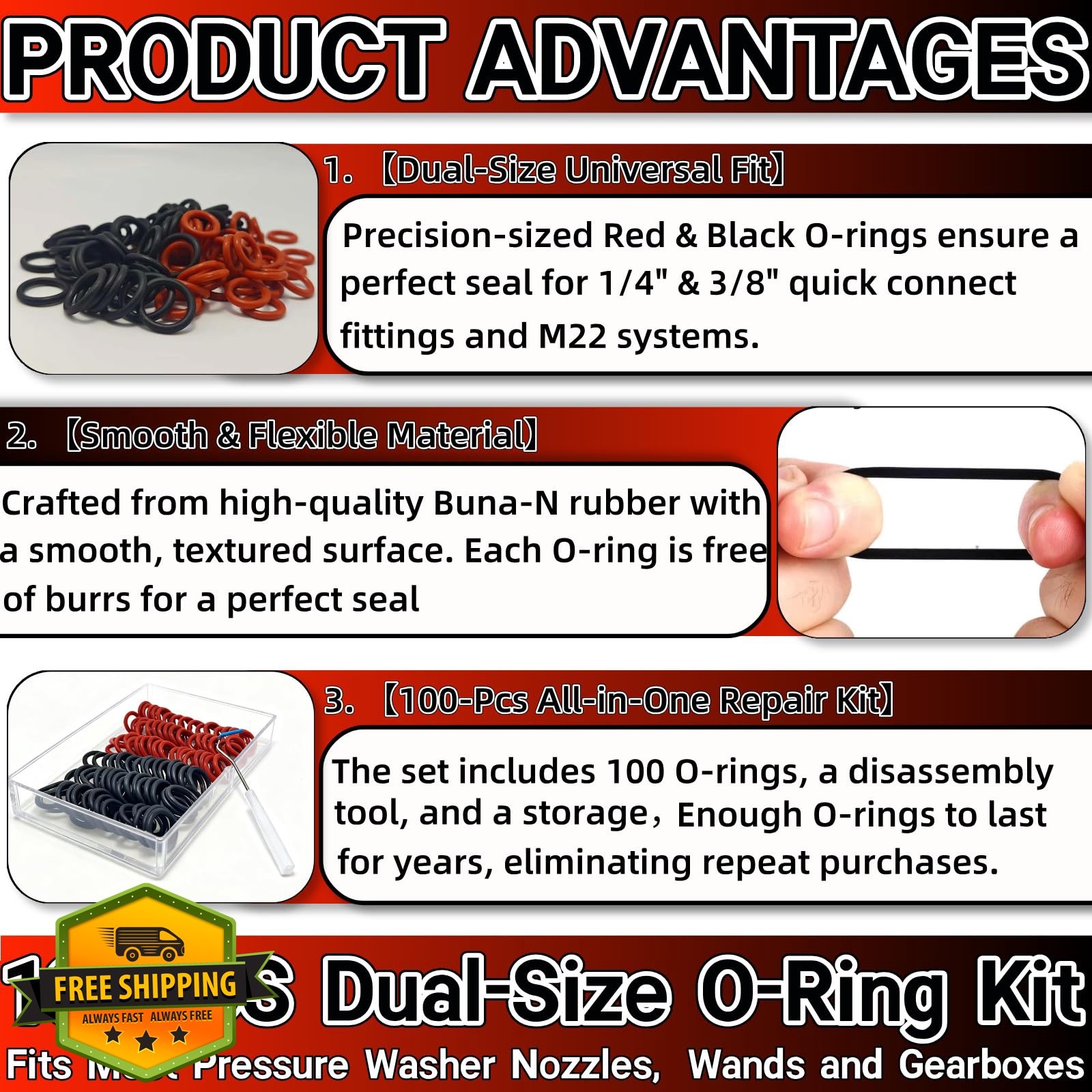 Zijipjy Pressure Washer O-Rings 100PCS Red+Black