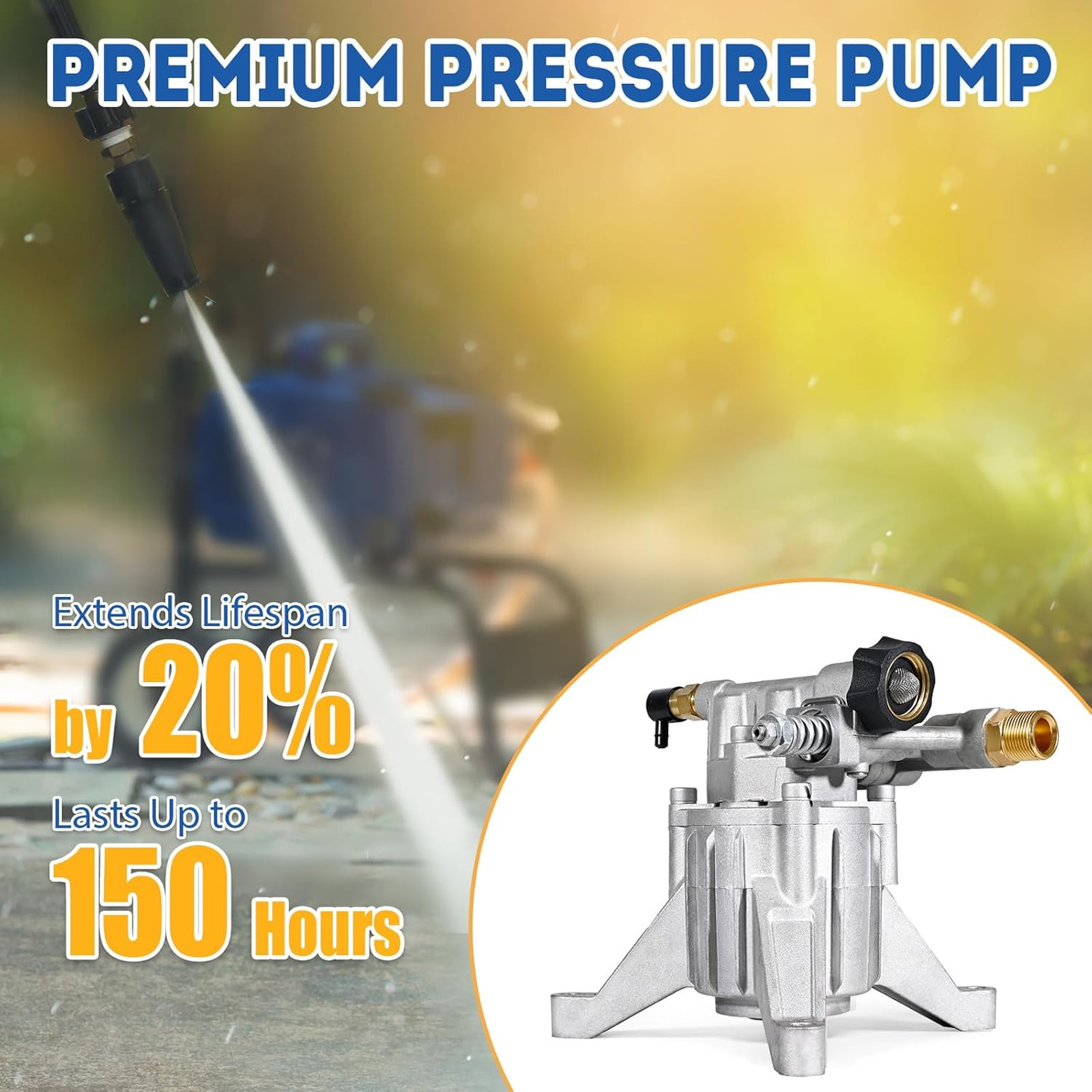 7/8 Inch Shaft Pressure Washer Pump Vertical Max 3400 PSI 2.5 GPM Replacement
