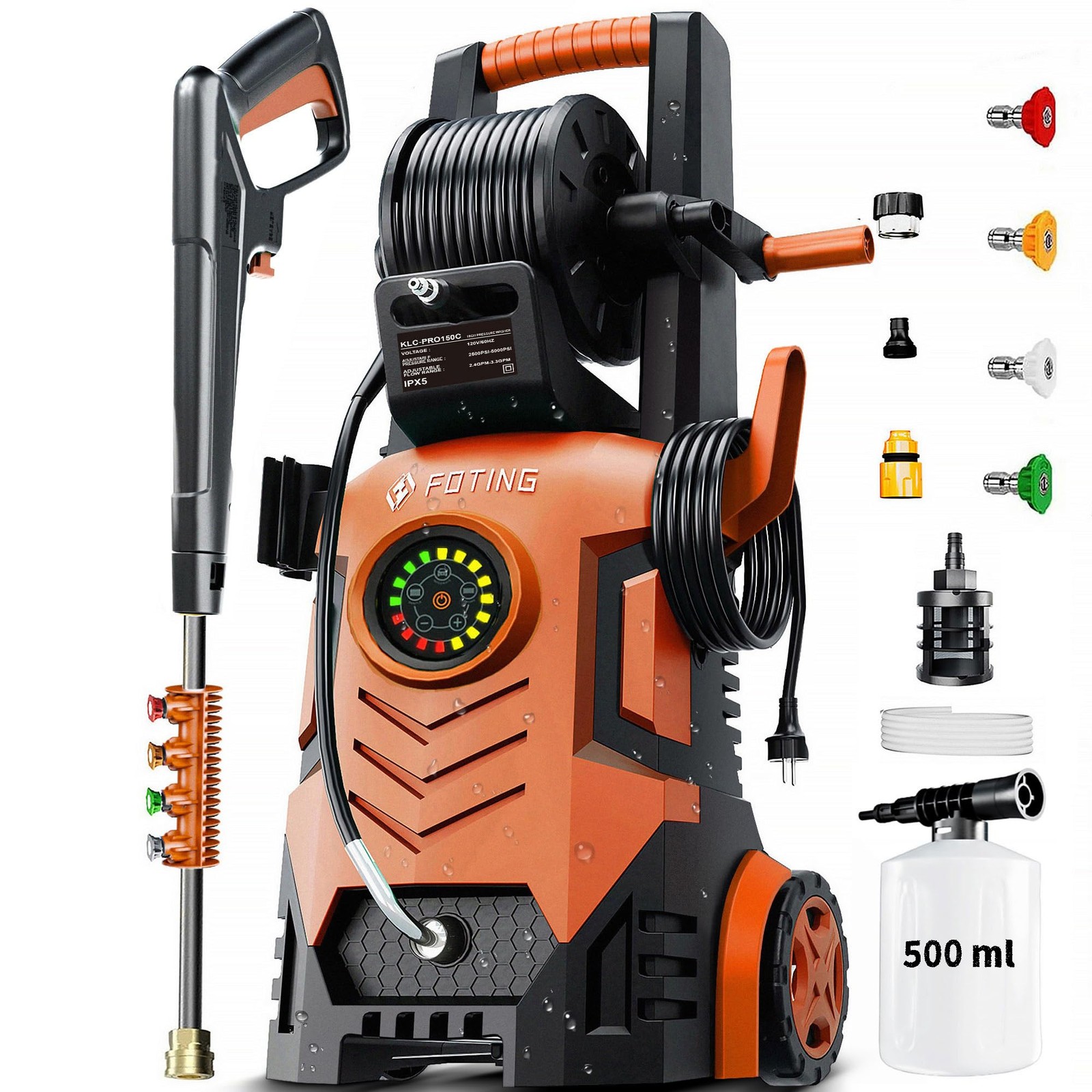 RED – FOTING 2026UPGRADED PRESSURE WASHER 5000PSI TOUCH SCREEN 8 LEVEL 34″TALL