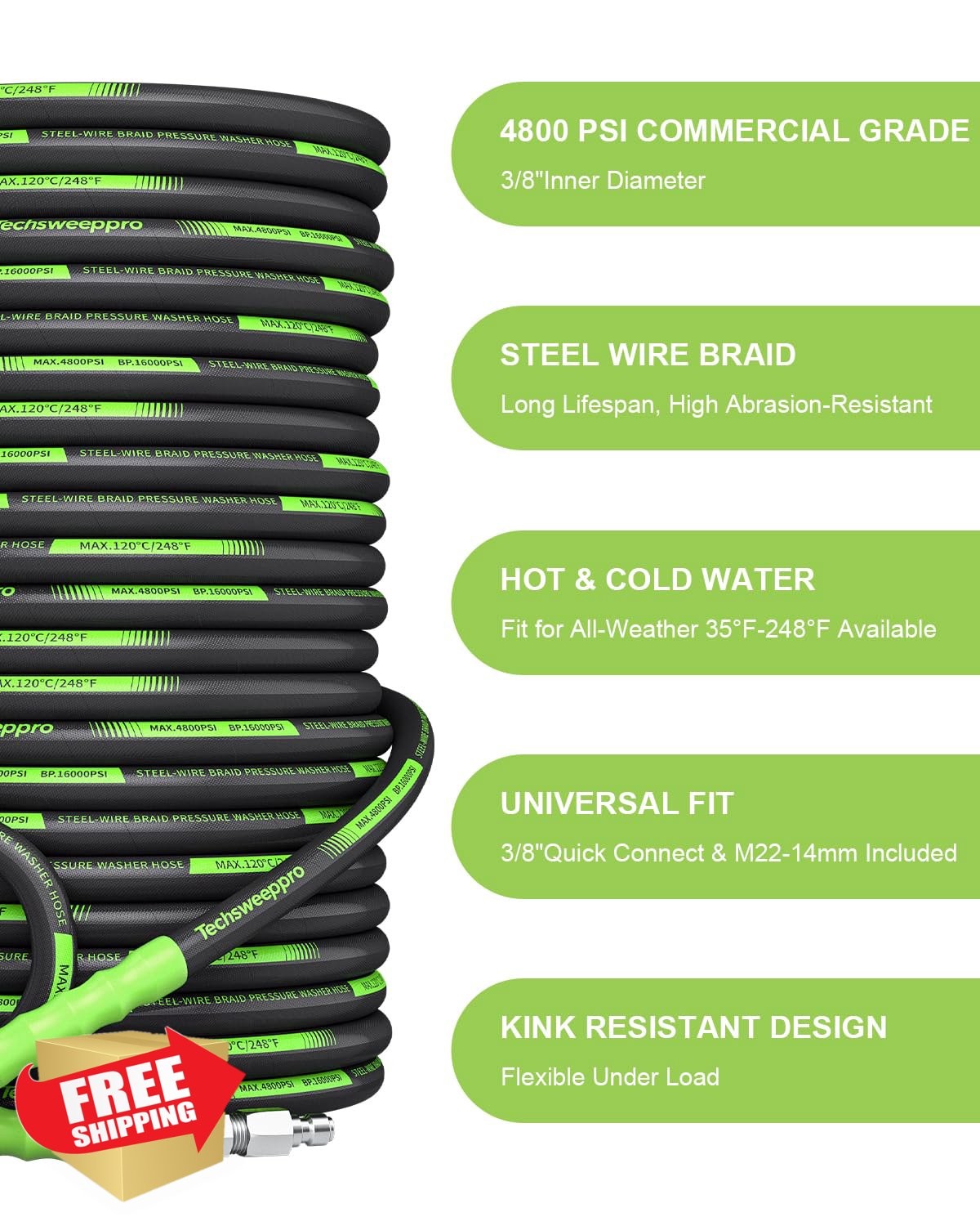 TechSweepPro 100FT Pressure Washer Hose Black