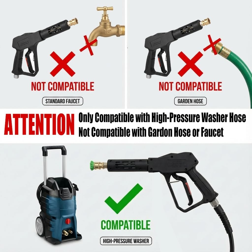 Swivel Pressure Washer Gun 5000PSI Short Wand with 5 Nozzles & Adapters for Car