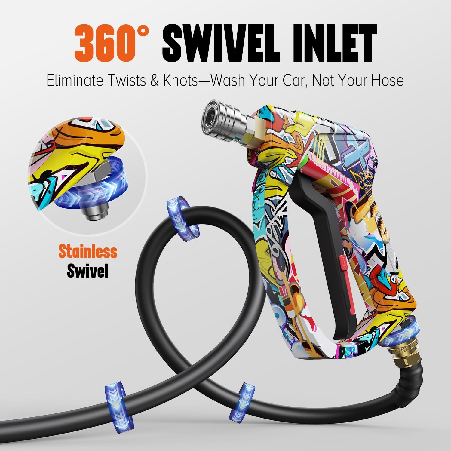 Short Pressure Washer Gun with Swivel 3/8″ & M22-14mm Connect High Pressure W…