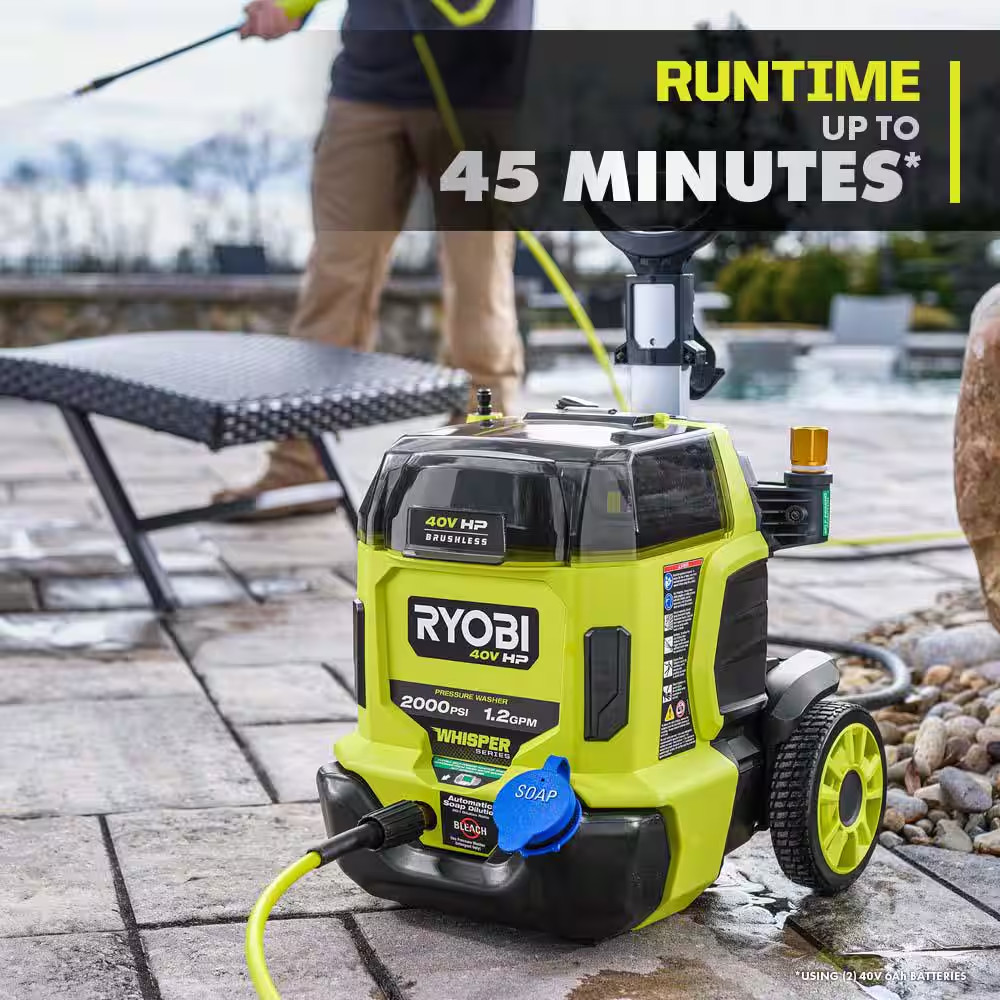 40V HP Brushless Whisper Series 2000 PSI 1.2 GPM Cold Water Electric Pressure Wa