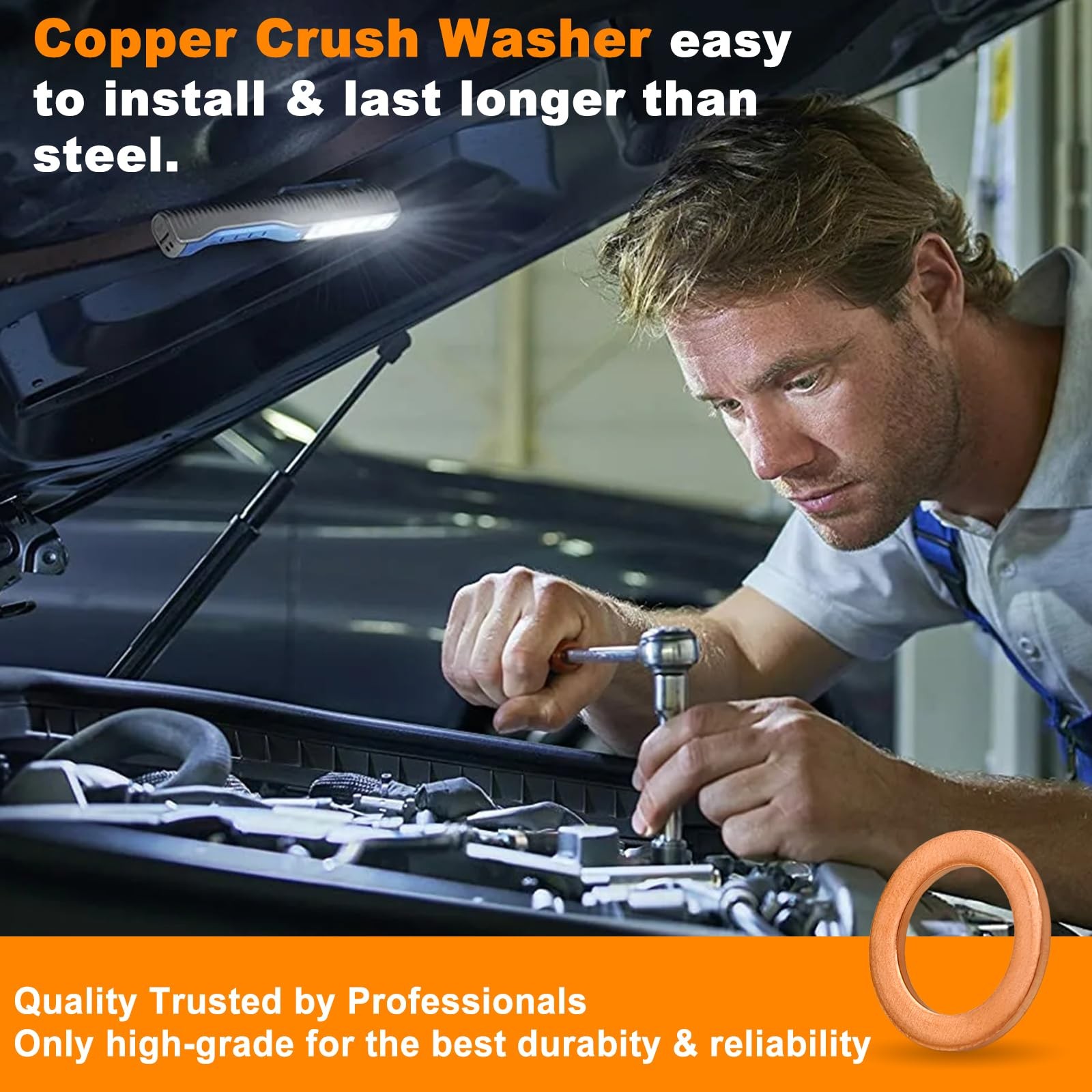 200 Pcs 9 Sizes Copper Metric Sealing Crush Washers Assortment Kit for Most Cars