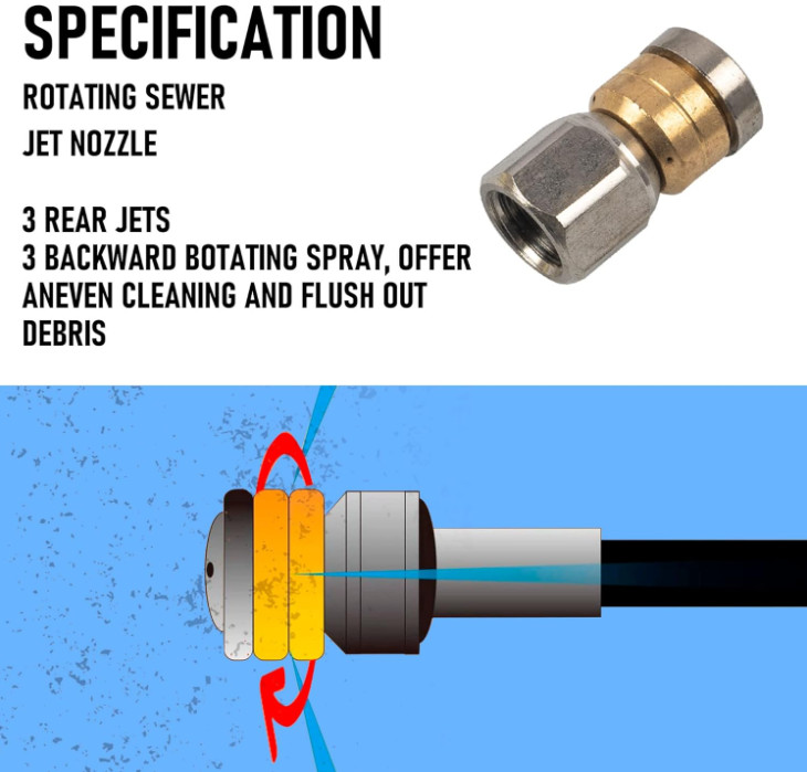Kit Limpiador de Tuberías 50FT 4000 PSI para Hidrolavadora con Boquillas. Nuevo