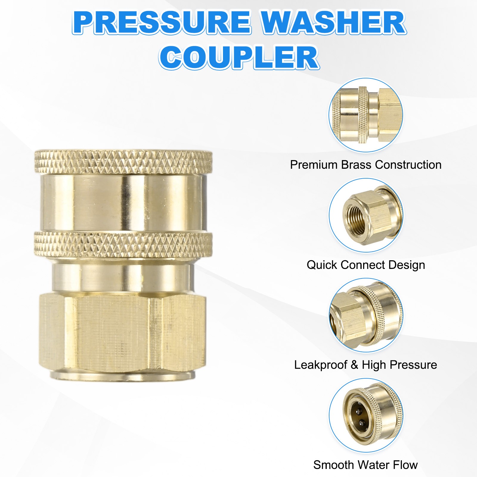 2-Pack Brass 3/8 Inch Female NPT Inner Thread Pressure Washer Coupler