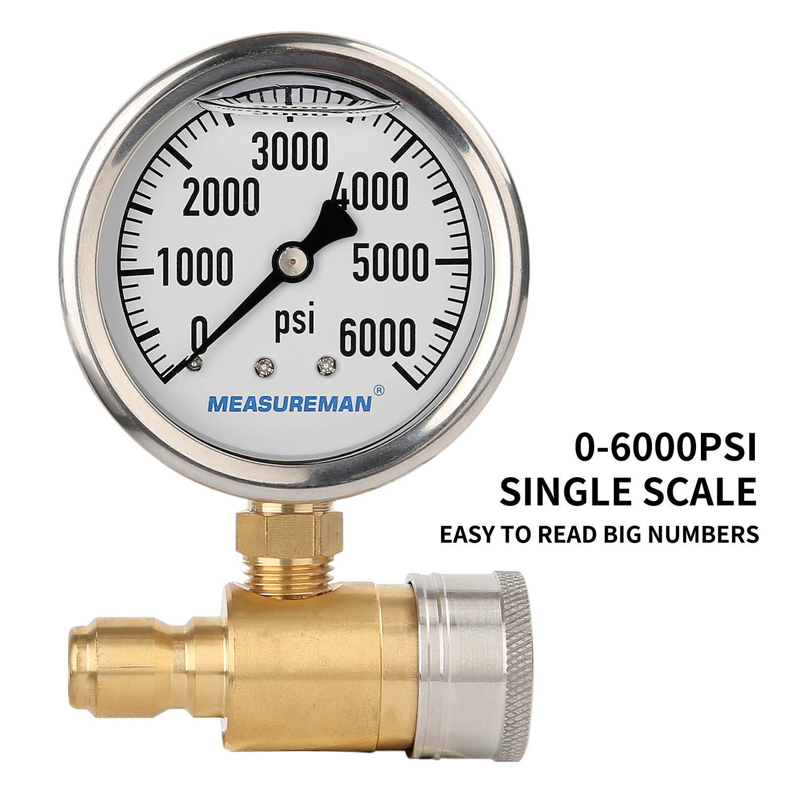 MEASUREMAN 2-1/2 Pressure Washer Gauge Pressure Gauge Kit 3/8 Inch Quick PSI