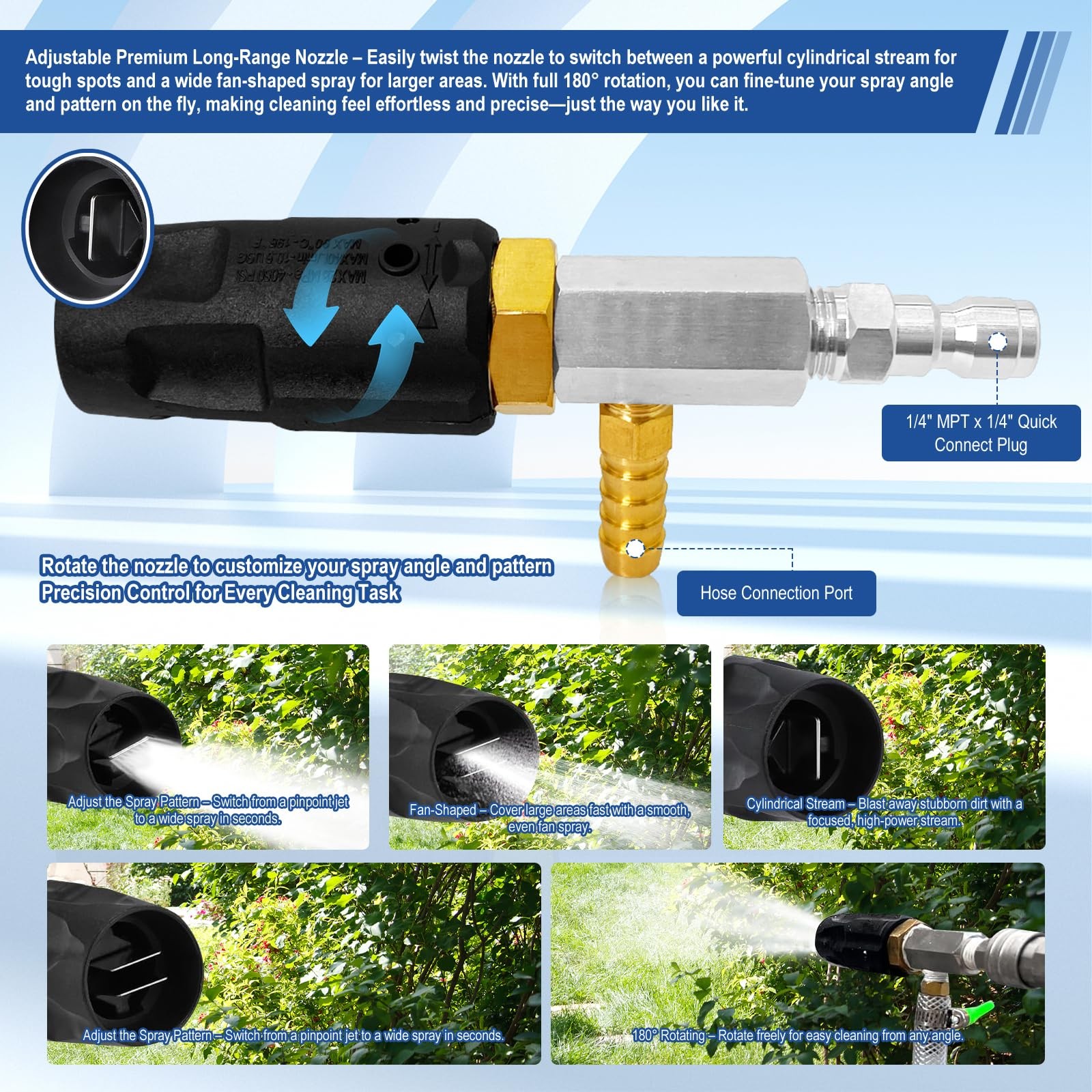 Adjustable Long Range Nozzle for Pressure Washer, Downstream Injection Spray …